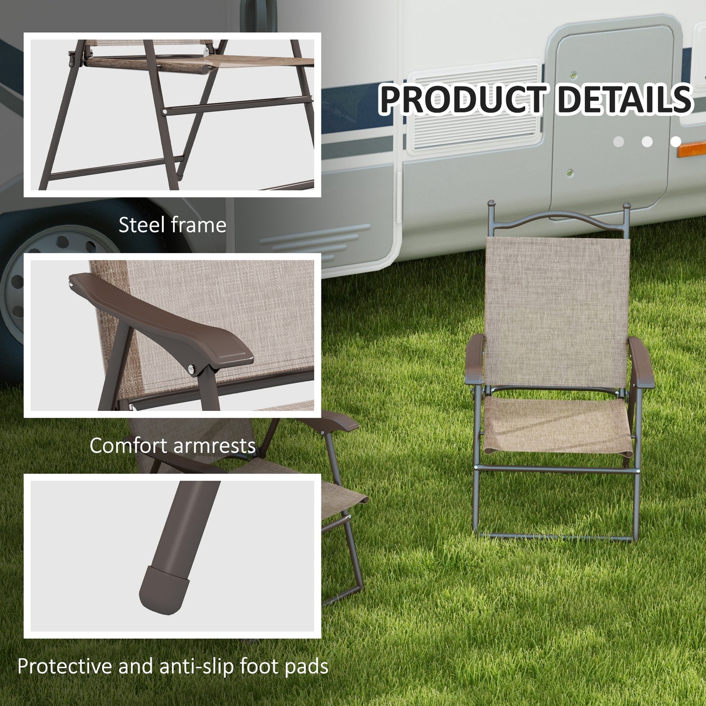 Outsunny Set of Two Folding Garden Chairs, with Fabric Mesh Seats - Mixed Brown