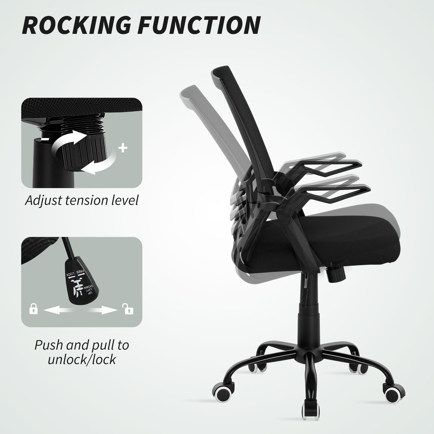 Vinsetto Mesh Office Chair, Computer Desk Chair with Flip-up Armrests, Lumbar Back Support and Swivel Wheels, Black