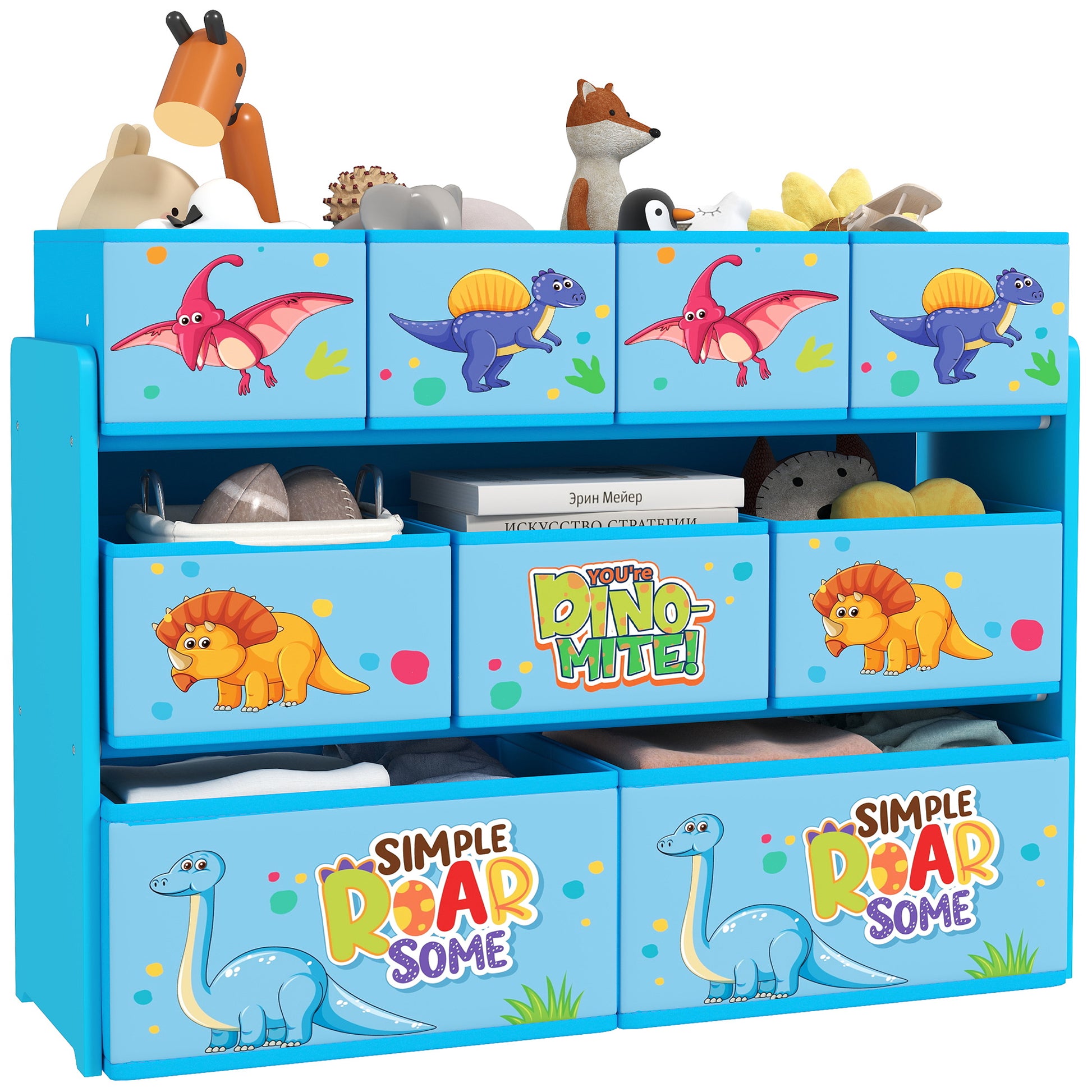 AIYAPLAY 3-Tier Kids Storage Unit with 9 Non-Woven Fabric Boxes for Toys, Books, for Bedroom, Nursery, Blue Default Title