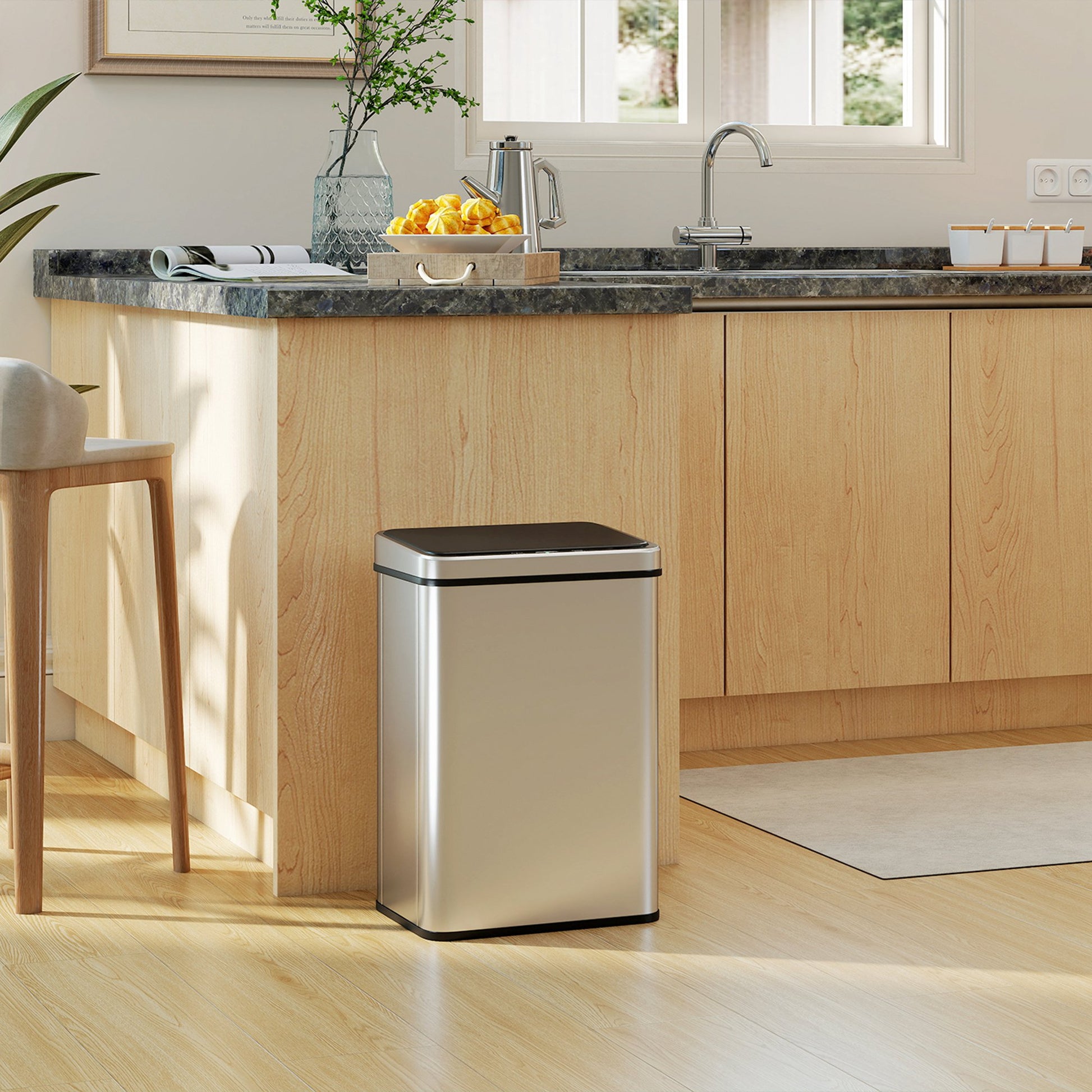 HOMCOM 40L Sensor Bin with Soft-Close Lid, Stainless Steel Automatic Touchless Motion Sensor Kitchen Bin, Silver Tone