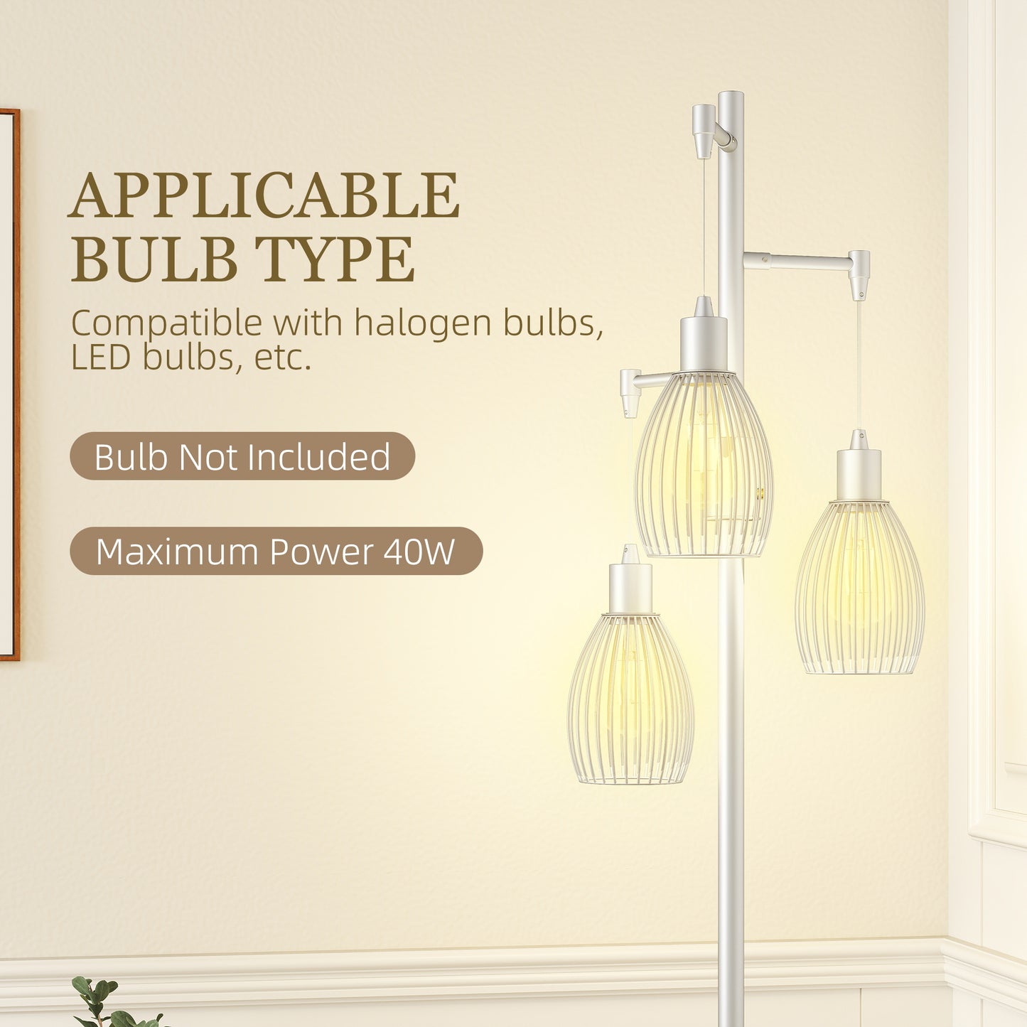 HOMCOM 3-Light Floor Lamp, 170cm Industrial Dimmable Standing Lamp with Steel Wire Cage Lampshades for Living Room, Bedroom, Dining Room, Study, Bulb Not Included, Silver Tone