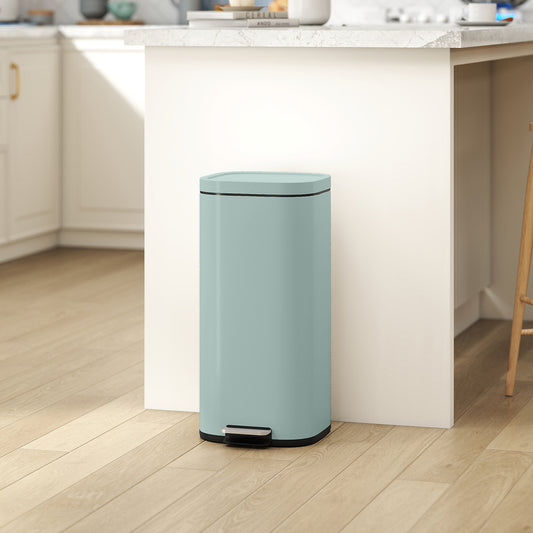 HOMCOM 30L Kitchen Bin, Compact Pedal Bin with Soft-Close and Stay-Open Lid, Removable Bucket for Kitchen, Home, Office, Green