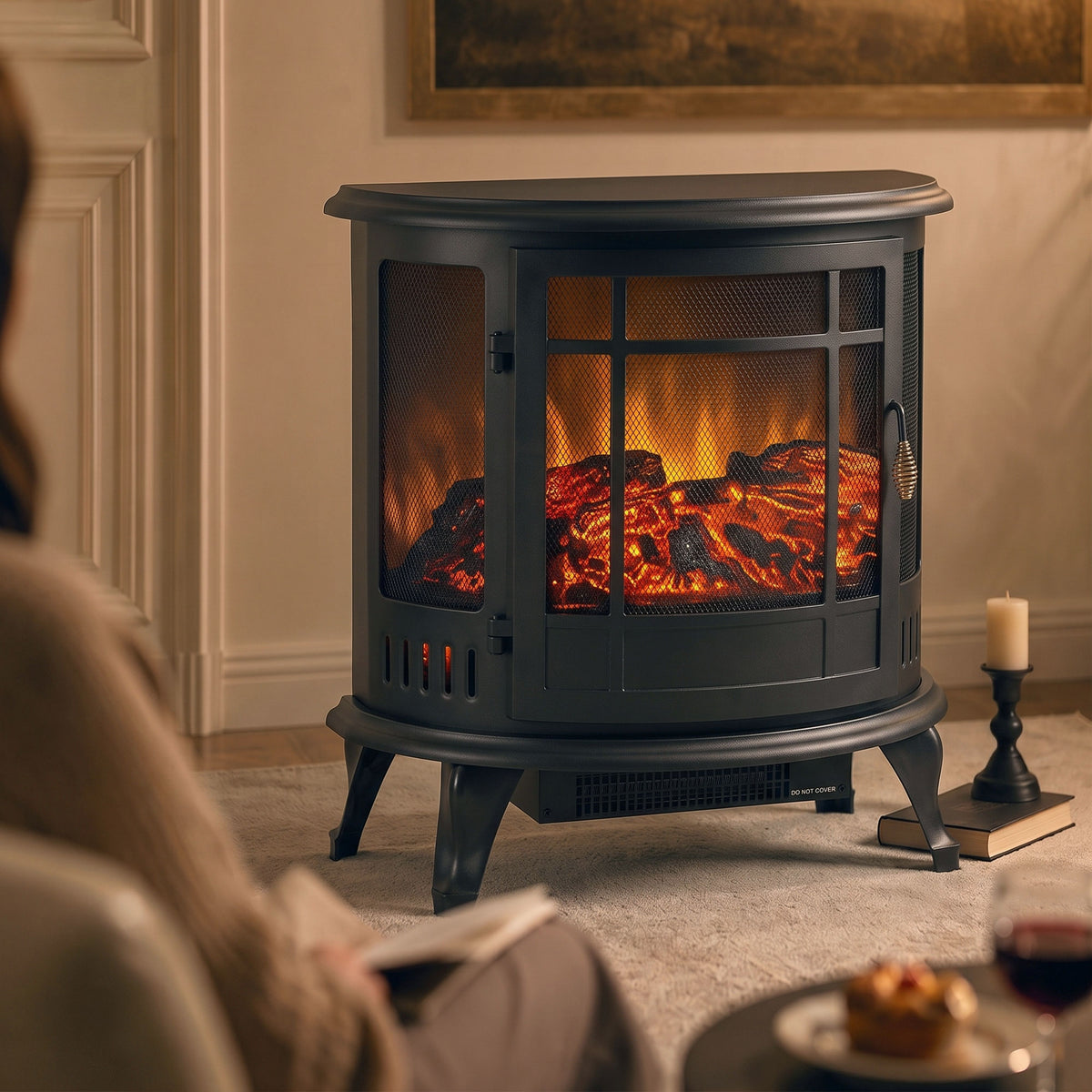 HOMCOM Electric Fireplace Stove, Freestanding Electric Fire Heater with Realistic LED Flame, 2000W, Black