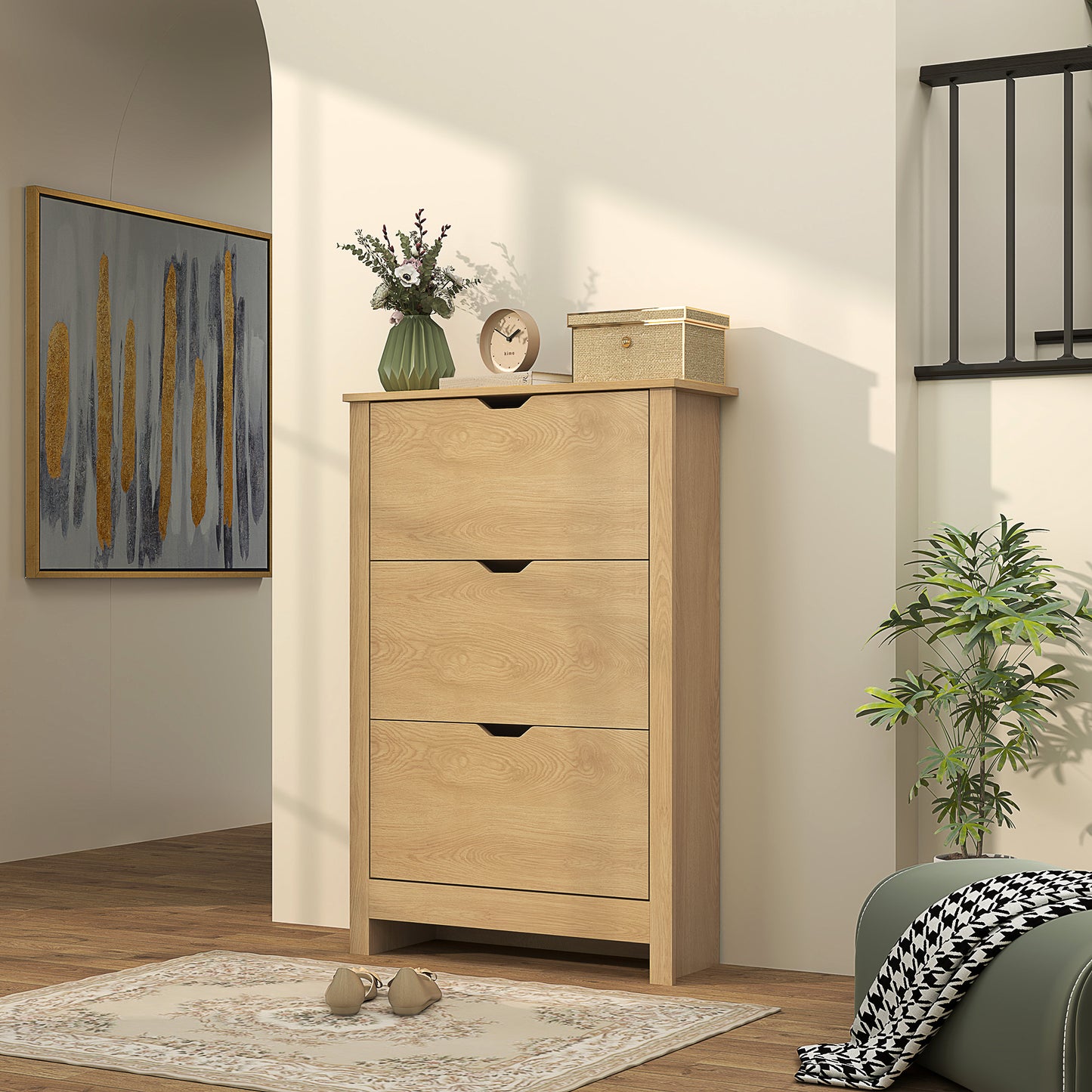 <ul style="list-style:disc;margin-left:15px;"><li>Three flip drawers: Spacious. Each is fitted with a two-level adjustable and removable shelf
