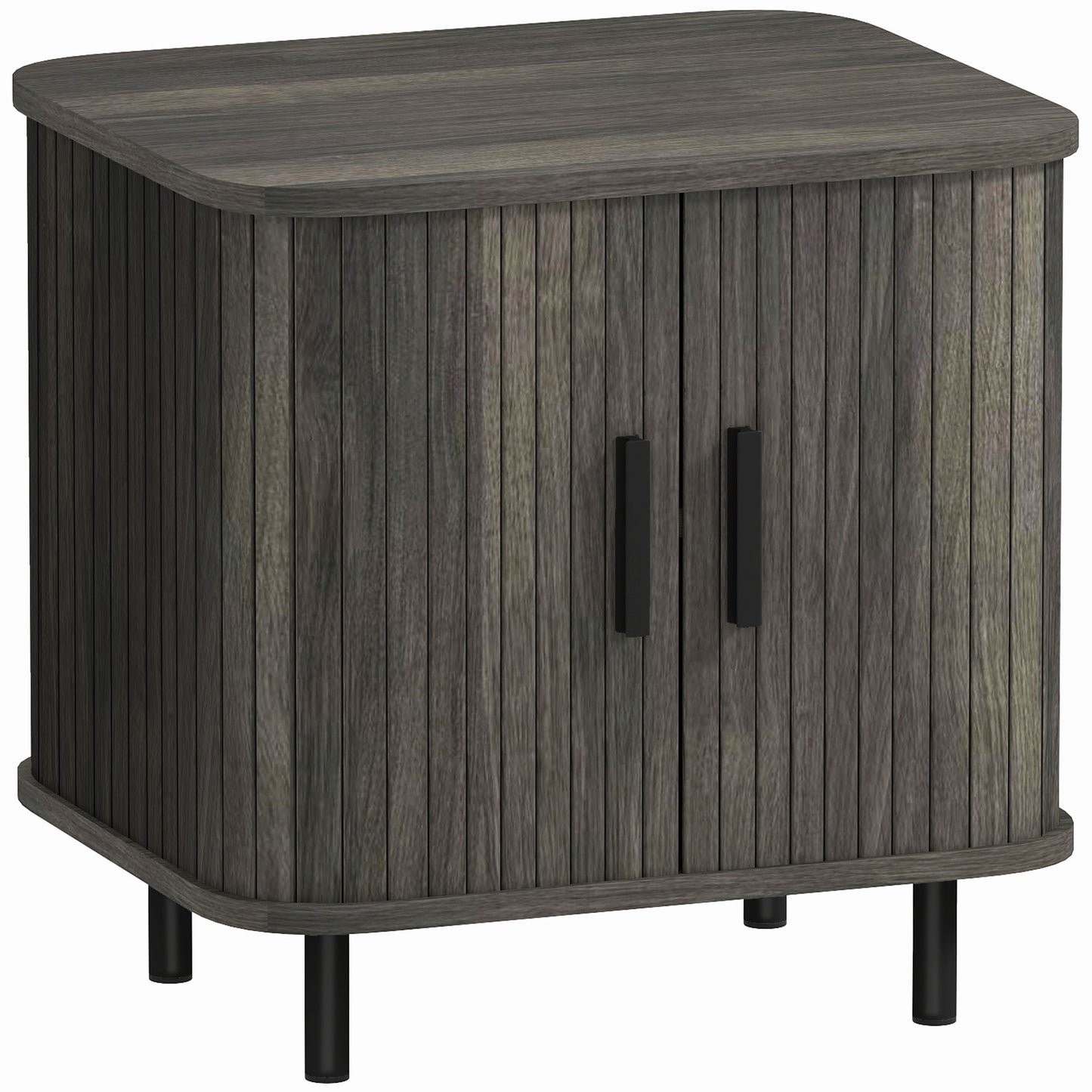 HOMCOM Nightstand with Sliding Doors and Metal Legs Grey Default Title