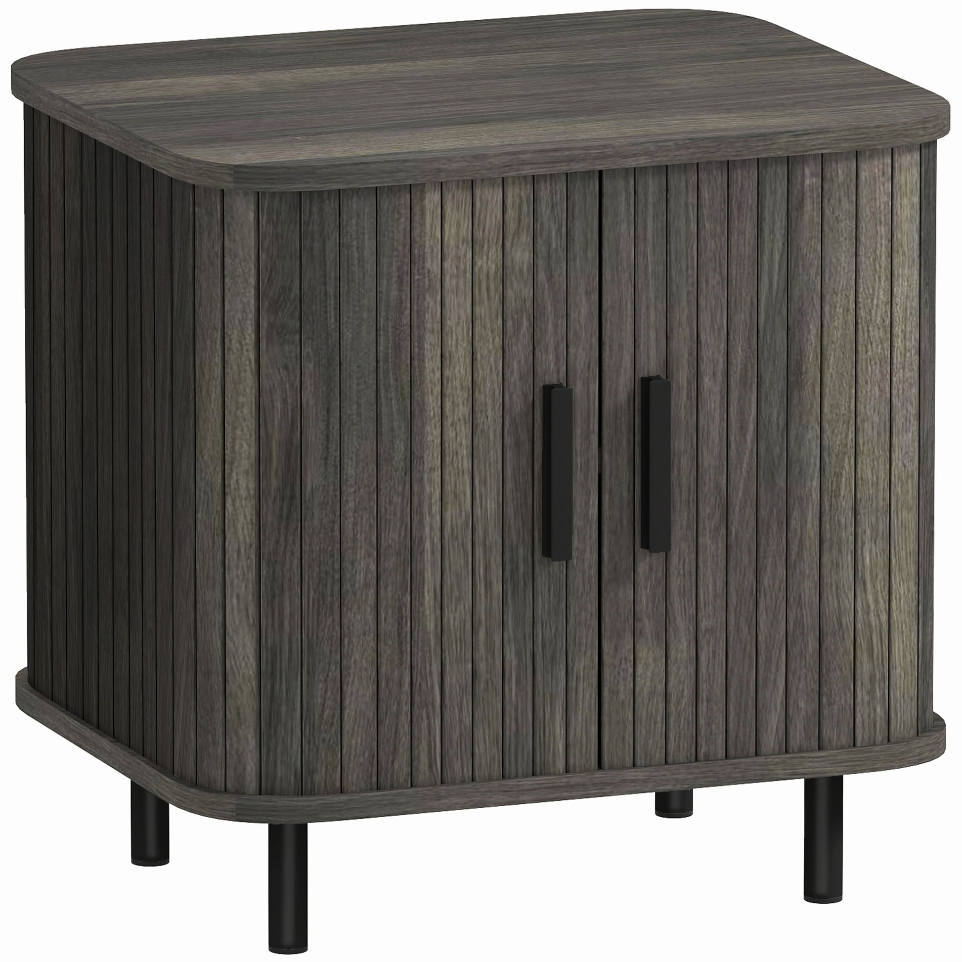 HOMCOM Nightstand with Sliding Doors and Metal Legs Grey Default Title