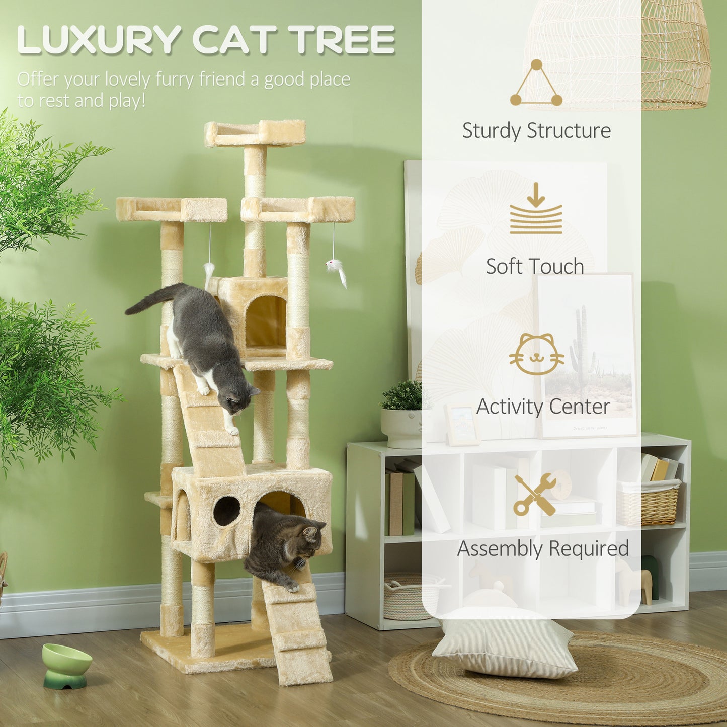 PawHut Cat Tree Scratching House, Activity Play Centre