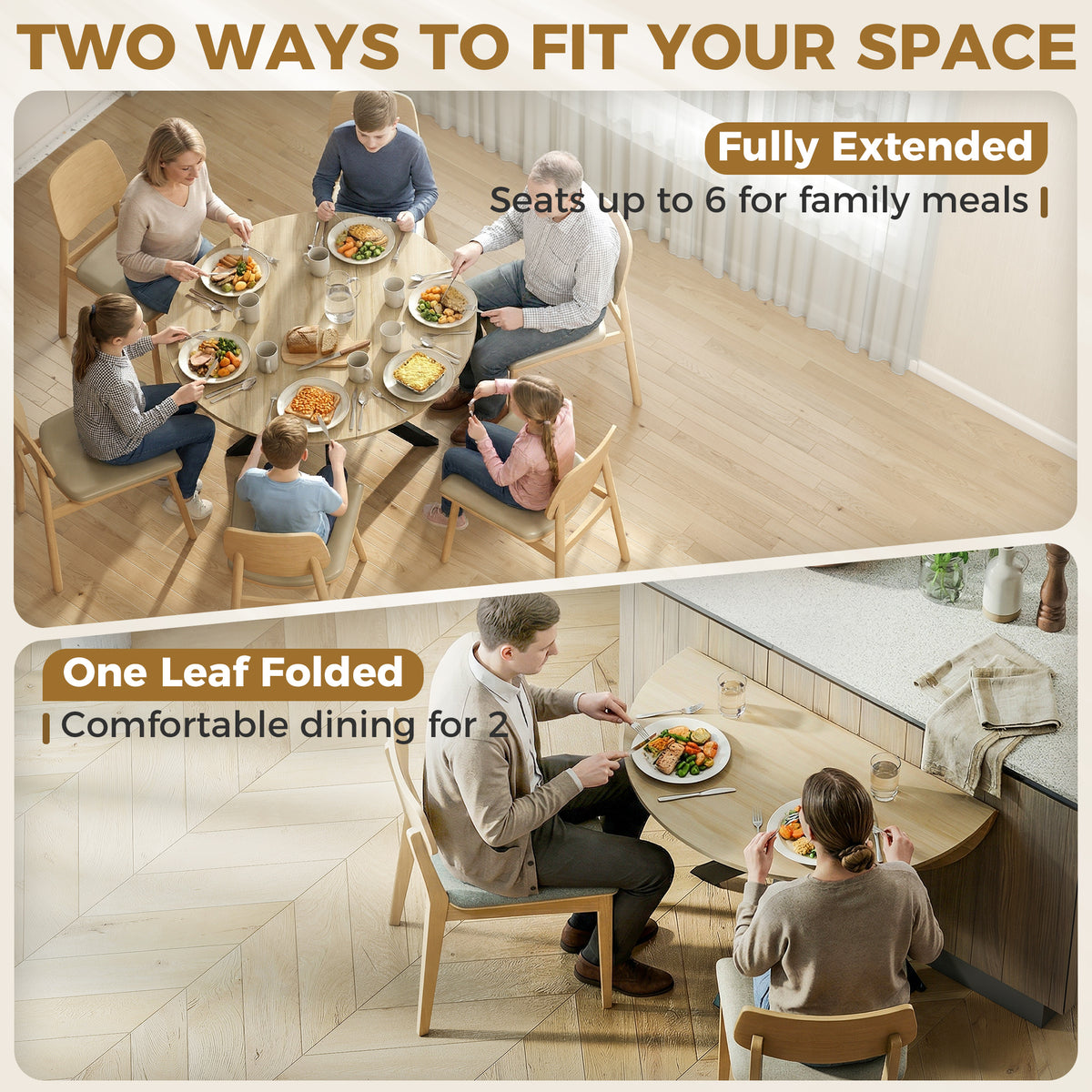 HOMCOM Folding Dining Table, Drop Leaf Table with Adjustable Feet, Natural Wood Finish