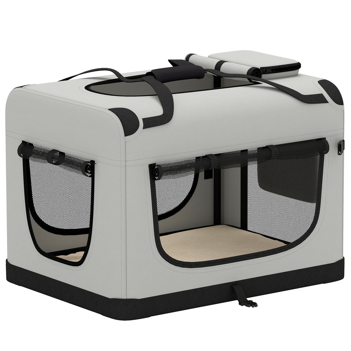 PawHut Pet Carrier Bag, Soft-Sided Dog Carrier with Security Buckle Strap, Washable Cushion and Folded Bowl, Light Grey Default Title