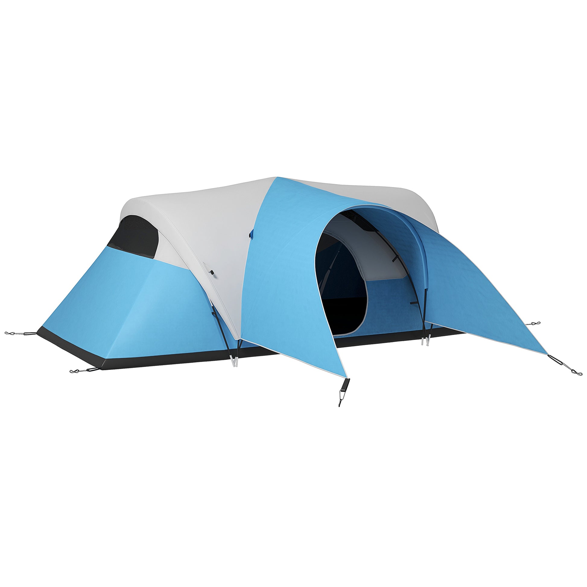 Outsunny 3000mm Waterproof Camping Tent for 7 Man, Family Tent with Porch and Sewn in Groundsheet, Portable with Bag, Blue