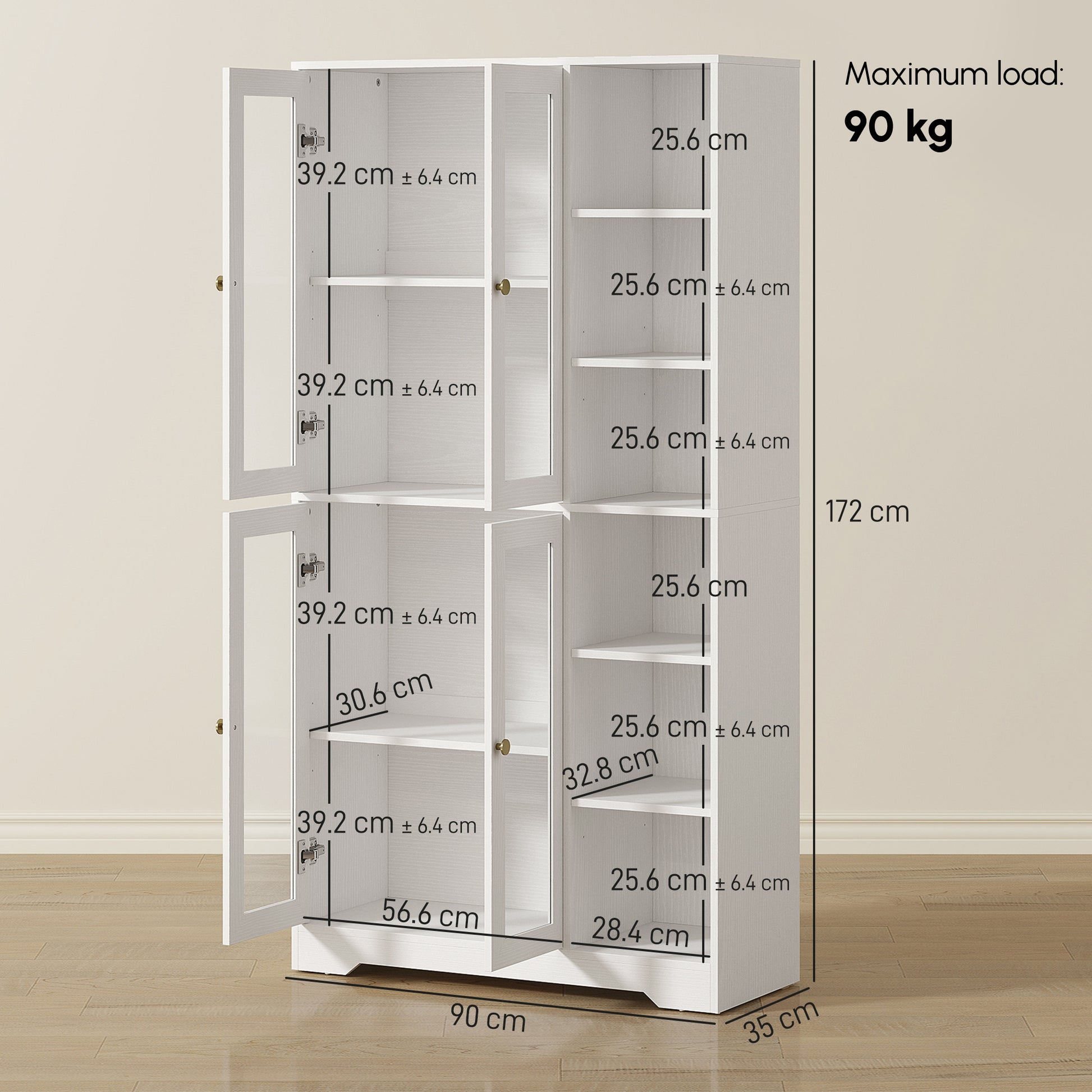 HOMCOM Multi-Storage Kitchen Cabinet, with Glass Doors - White Wood-Effect