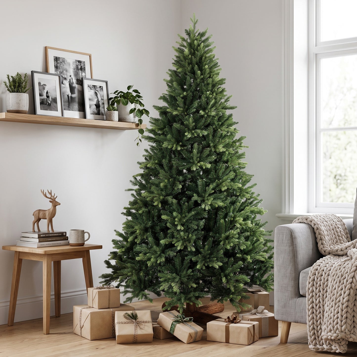 HOMCOM Artificial Christmas Tree, Hinged Xmas Tree with 3834 PE & PVC Branch Tips, 7ft, Green