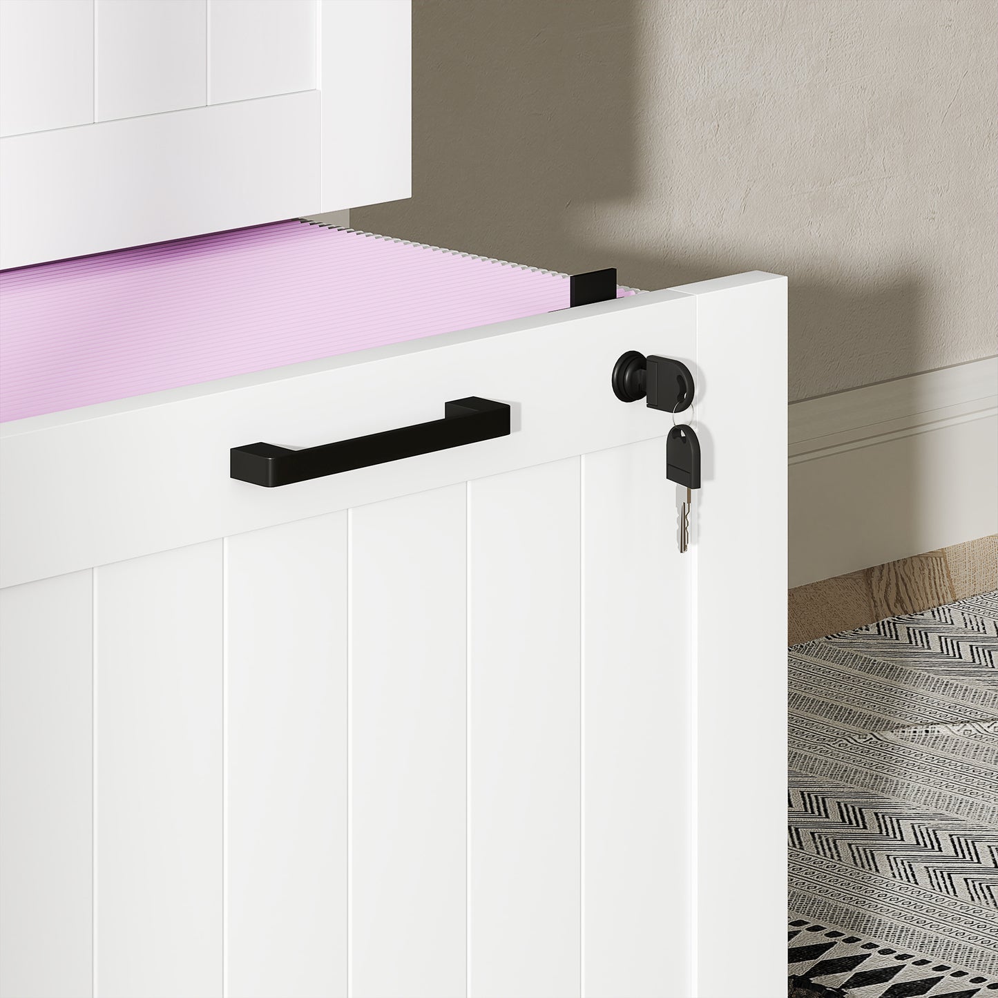 HOMCOM 3 Drawer Filing Cabinet with Lock, Office Storage Cabinet with Adjustable Hanging Bars for A4 Letter Size Files, White