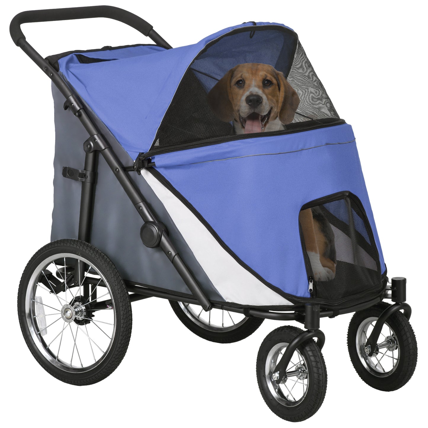PawHut Foldable Pet Stroller, with Washable Cushion, Storage Bags, Safety Leash, for Medium, Large Dogs, Cats - Blue Default Title