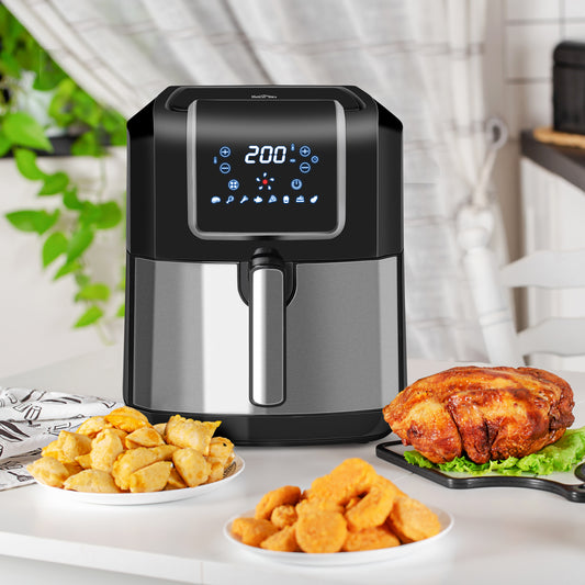 HOMCOM 6.5L Single Basket Air Fryer, 80-200Â°C Temperature, Black and Grey