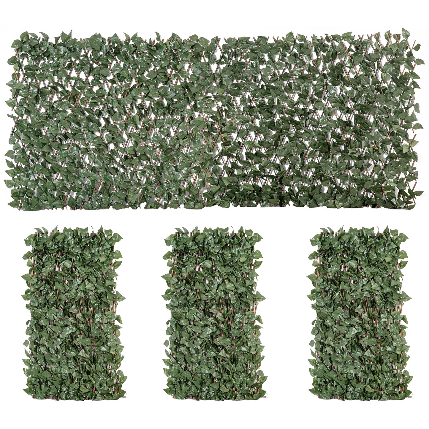 Outsunny 4 Pieces Expanding Trellis Fence, 2m x 1m Decorative Trellis with Artificial Leaves Garden Telescopic Hedge Privacy Screen Greenery Walls for Garden Balcony Home Decor Default Title