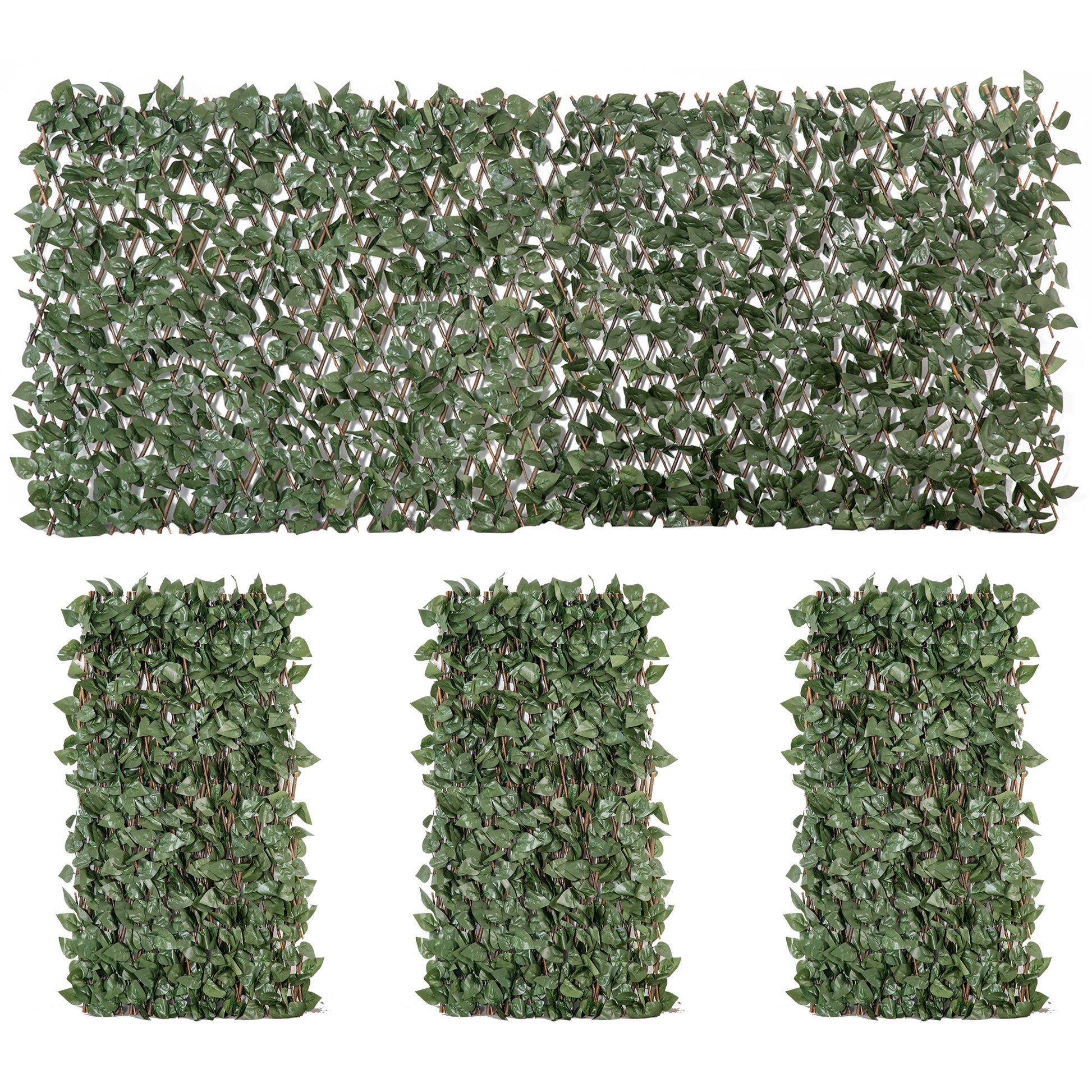 Outsunny 4 Pieces Expanding Trellis Fence, 2m x 1m Decorative Trellis with Artificial Leaves Garden Telescopic Hedge Privacy Screen Greenery Walls for Garden Balcony Home Decor Default Title