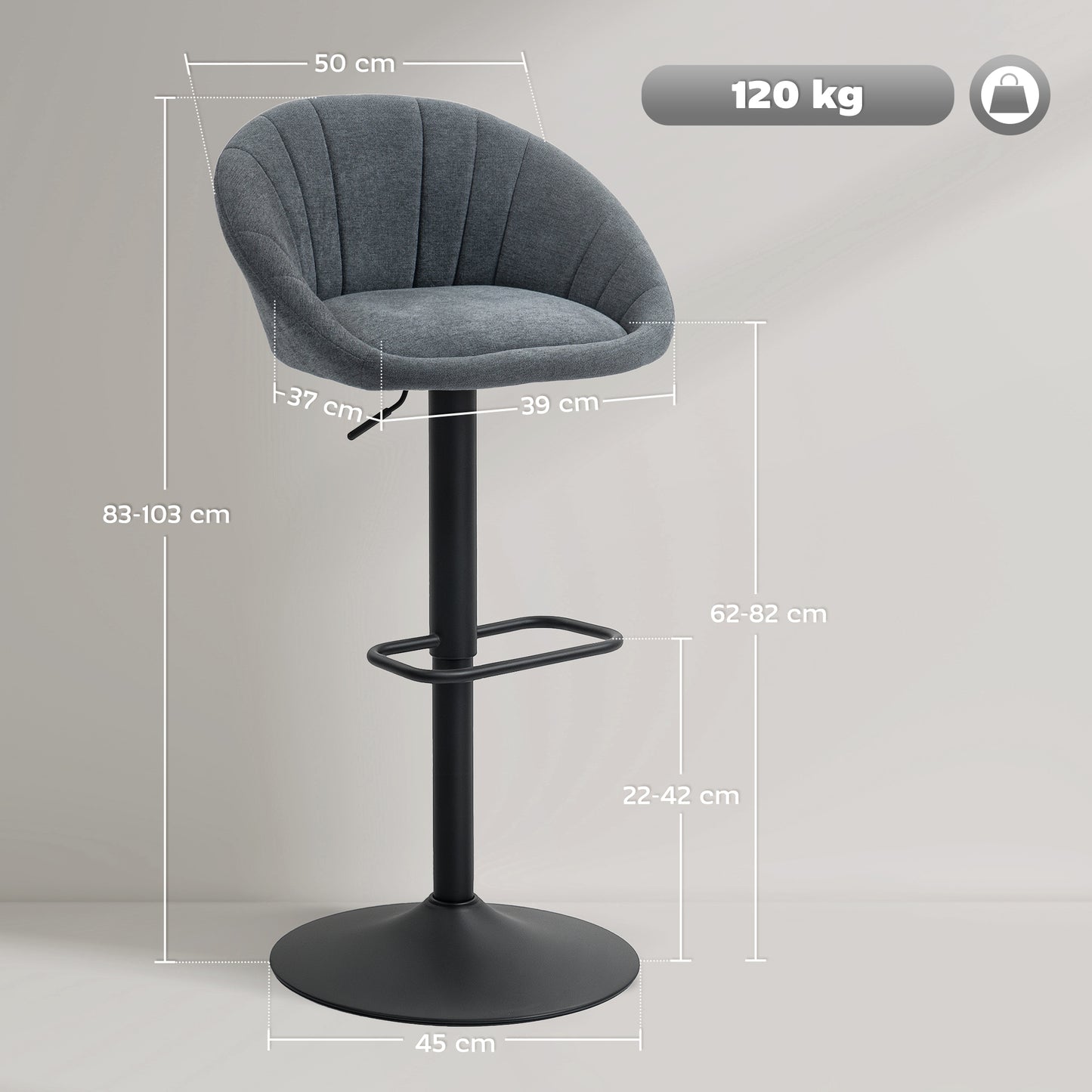 HOMCOM Set of Two Relaxed Tub Bar Stools - Dark Grey