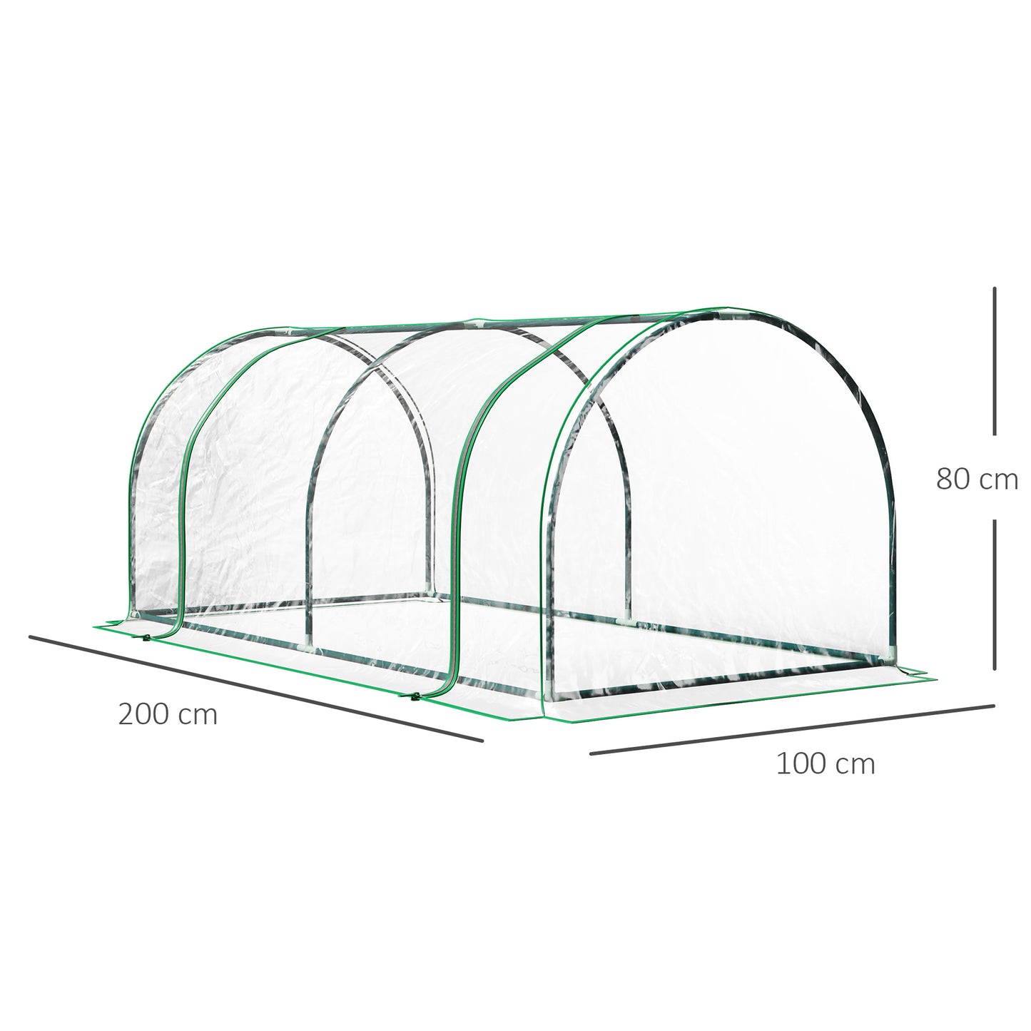 Outsunny Tunnel Greenhouse Green Grow House for Garden Outdoor, Steel Frame, PVC Cover, Transparent, 200 x 100 x 80cm
