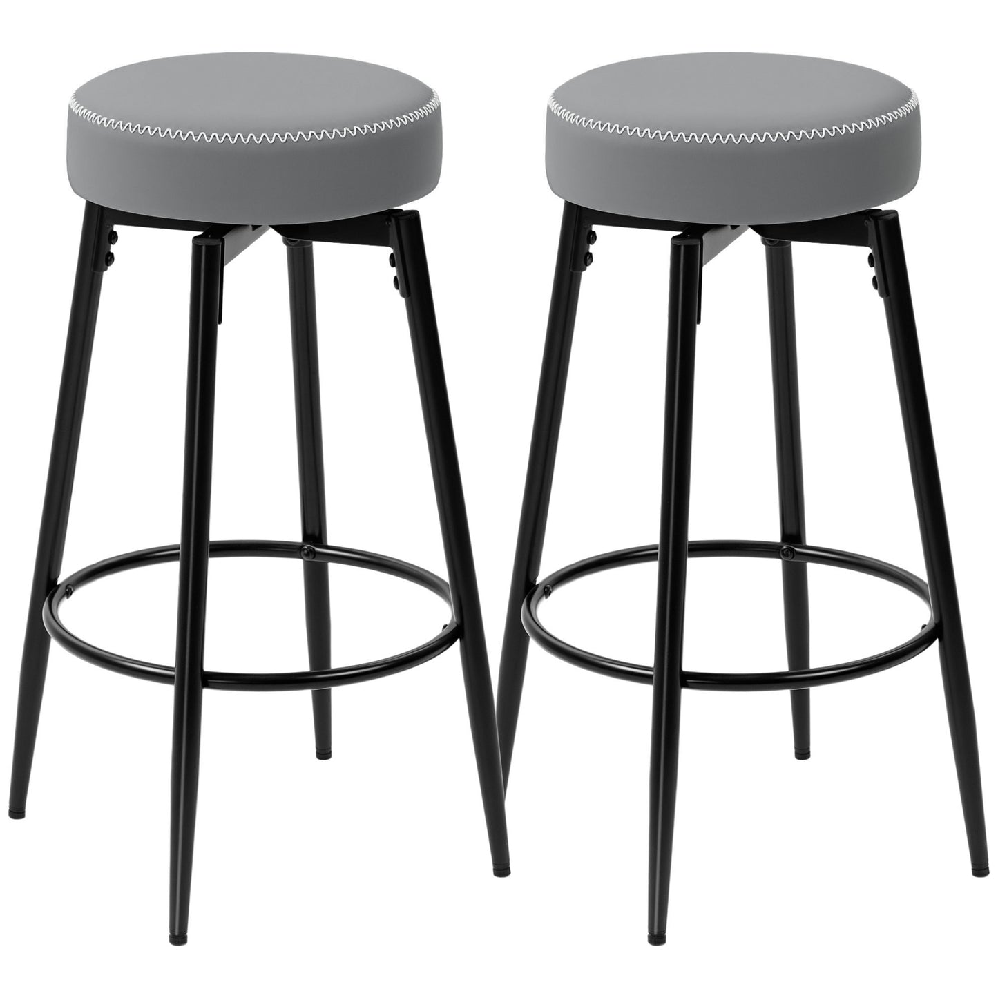 HOMCOM Set of Two Faux Leather Bar Stools - Grey/Black Default Title