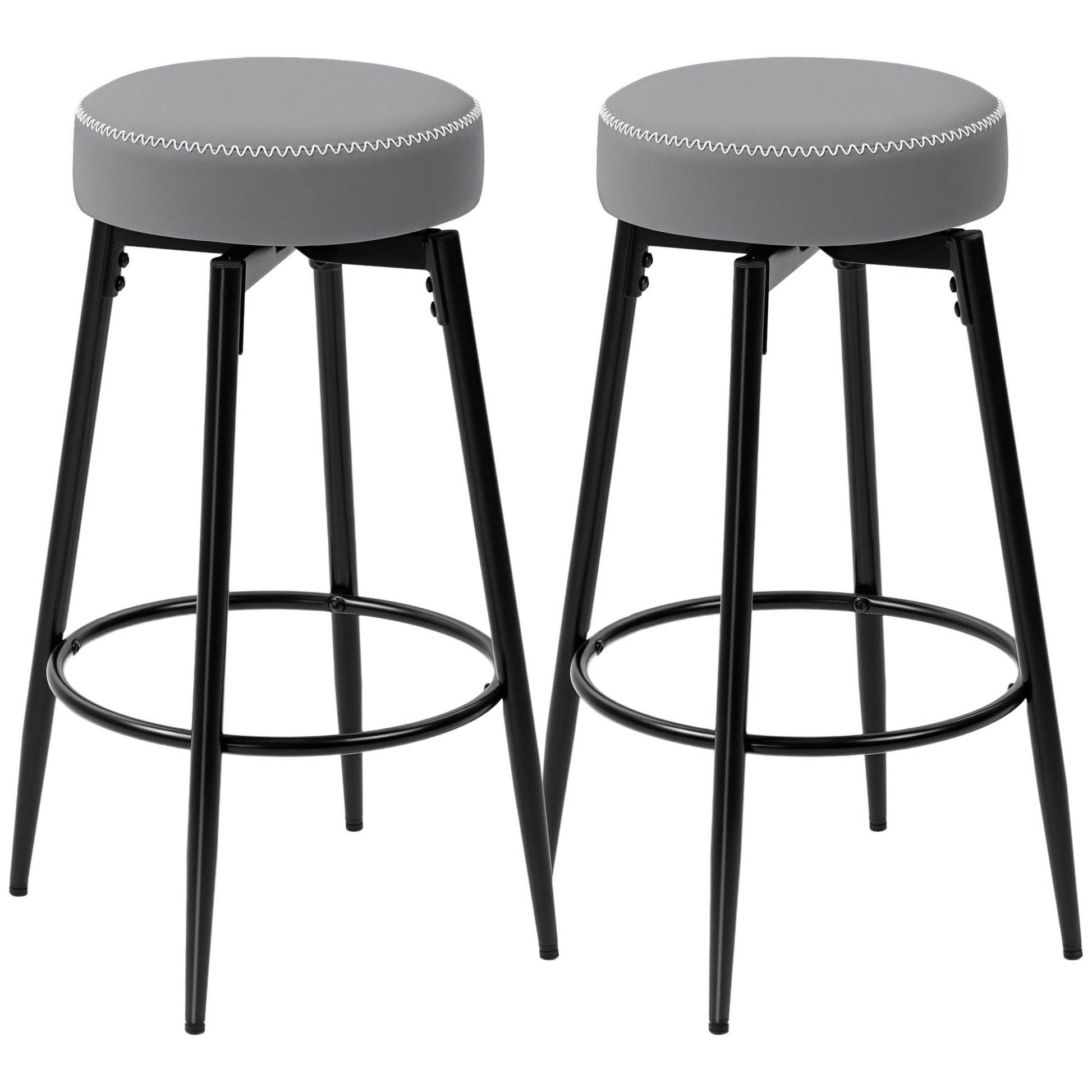 HOMCOM Set of Two Faux Leather Bar Stools - Grey/Black Default Title