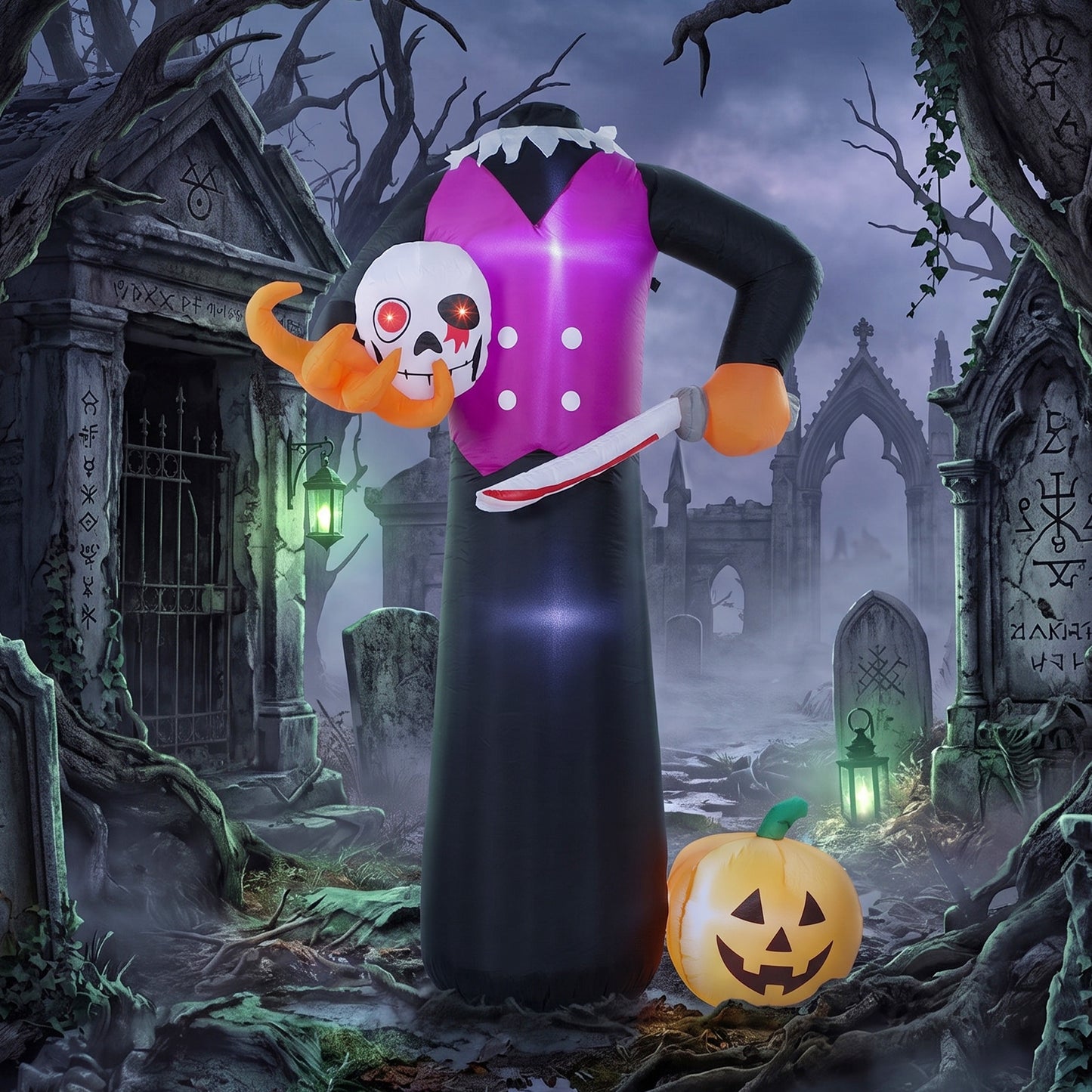 Outsunny 6 FT Halloween Inflatable Headless Skeleton, Blow Up Halloween Skeleton Decoration with LED Lights for Indoor Outdoor