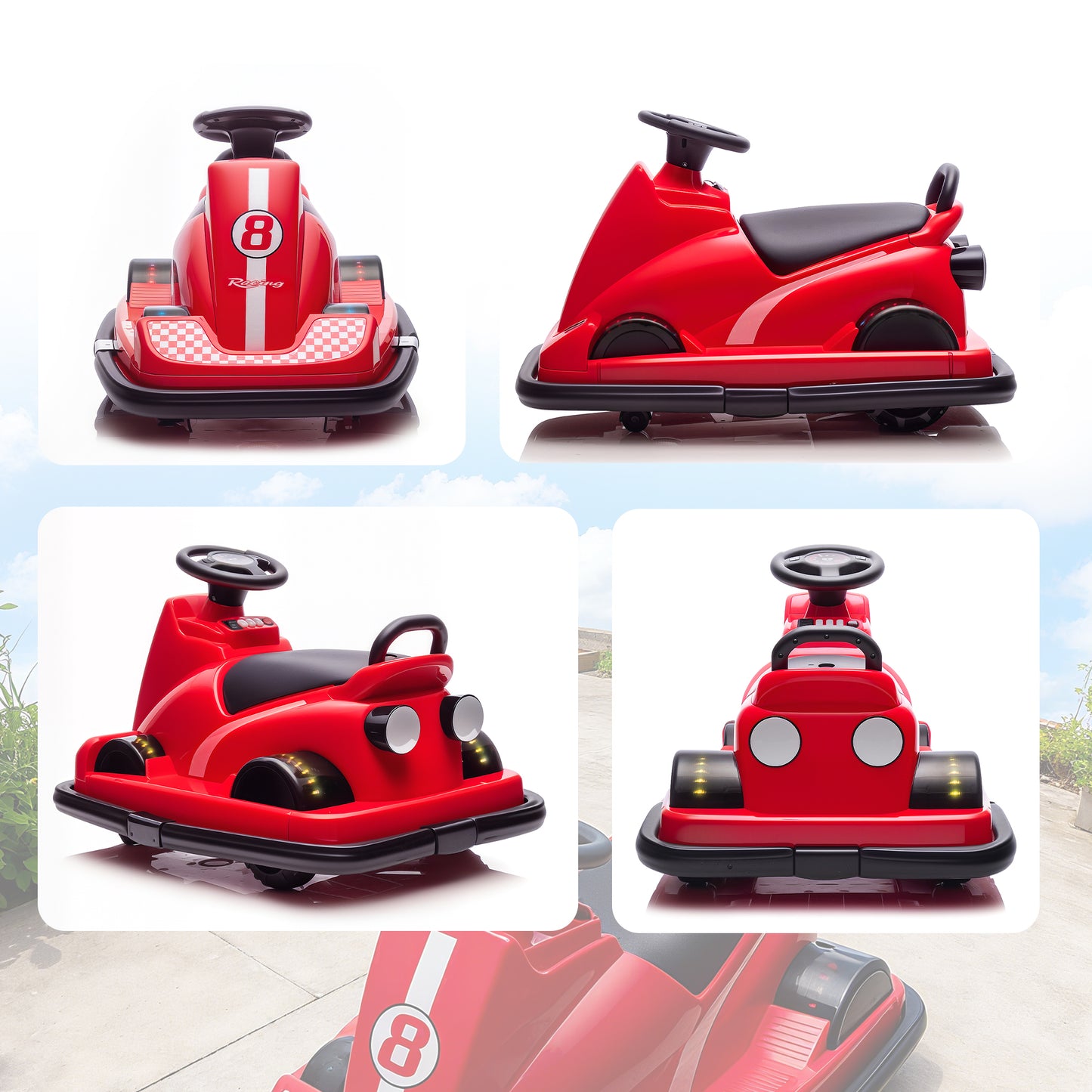 AIYAPLAY Kids Bumper Car, 360Â° Rotation Spin Electric Walzer Car with LED Lights, Music for Ages 3-8 Years Old, Red