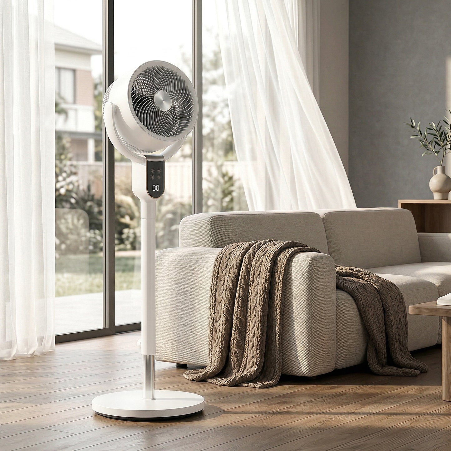 HOMCOM 20 dB Silent Standing Fan for Bedroom, 42" Pedestal Fan with Remote, 90Â° Oscillating, 8 Speeds, Remote Control, White