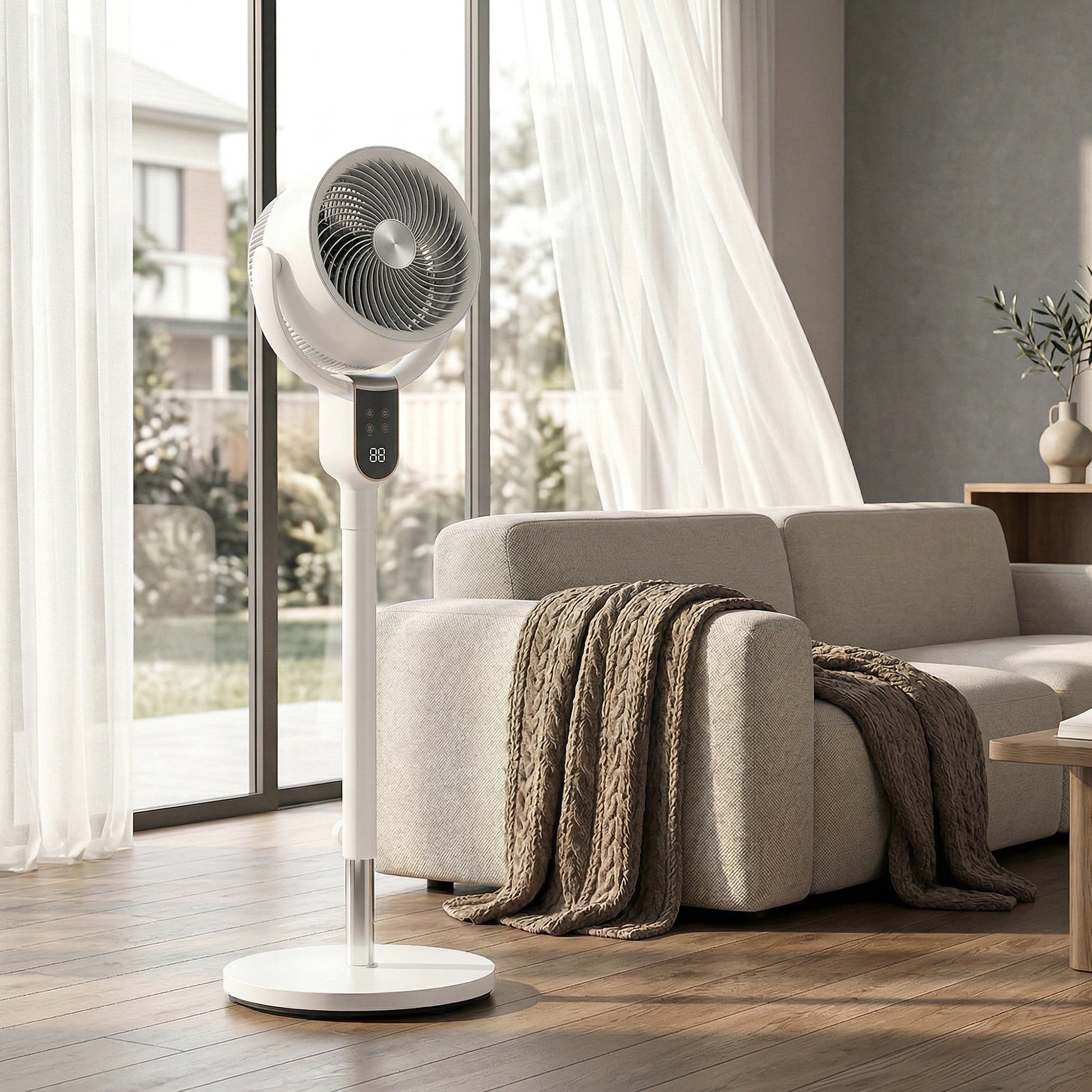 HOMCOM 20 dB Silent Standing Fan for Bedroom, 42" Pedestal Fan with Remote, 90Â° Oscillating, 8 Speeds, Remote Control, White