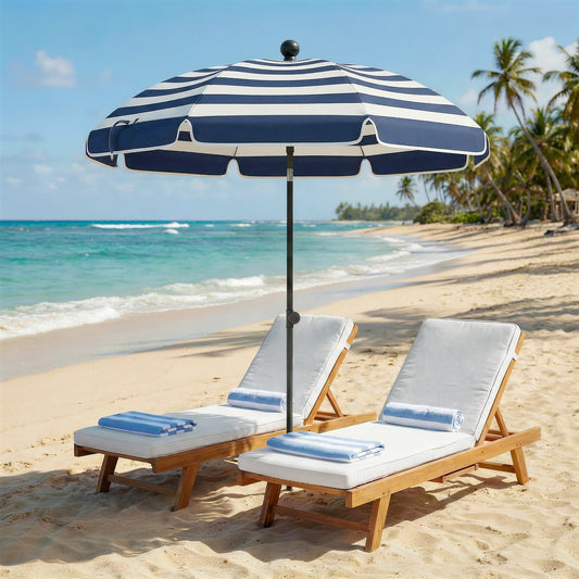 Outsunny 1.8 m Beach Umbrella Parasol with Sand Anchor, Portable 30Â° Tilting Patio Sun Shade with Adjustable Height, Blue/White