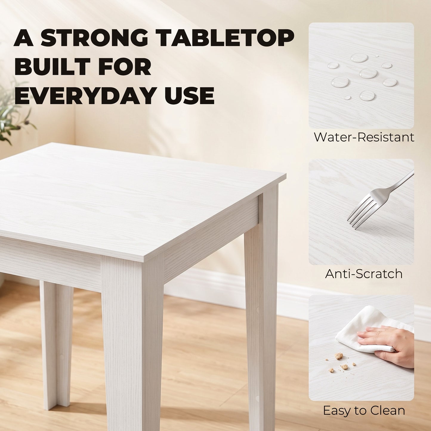 HOMCOM Dining Table for 4, 80L x 80W x 75Hcm, Modern Square Kitchen Table, White
