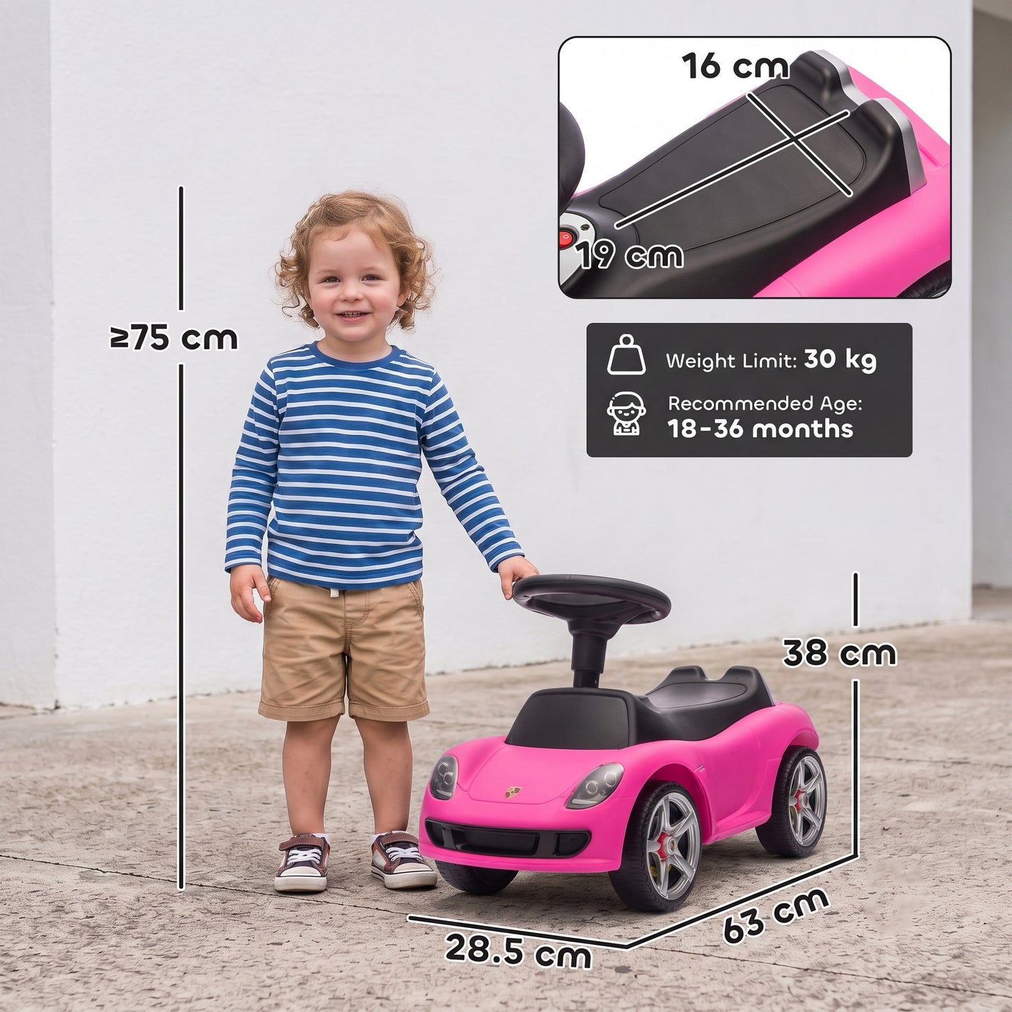 AIYAPLAY Ride on Car, Porsche Licensed Toddler Push Car with Horn, Headlights, Sound and Steering Wheel for 18-36 Months, Pink