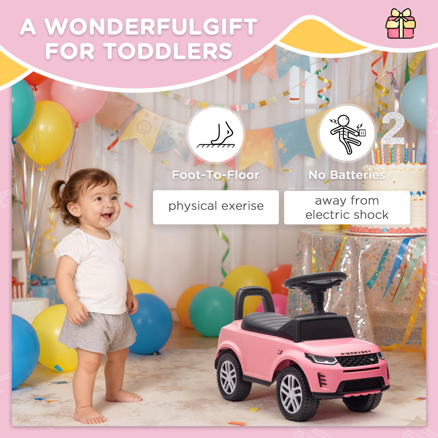 AIYAPLAY Land Rover Licensed Toddler Ride on Car with Horn, Engine Sounds, Under-Seat Storage, for 18-36 Months, Pink