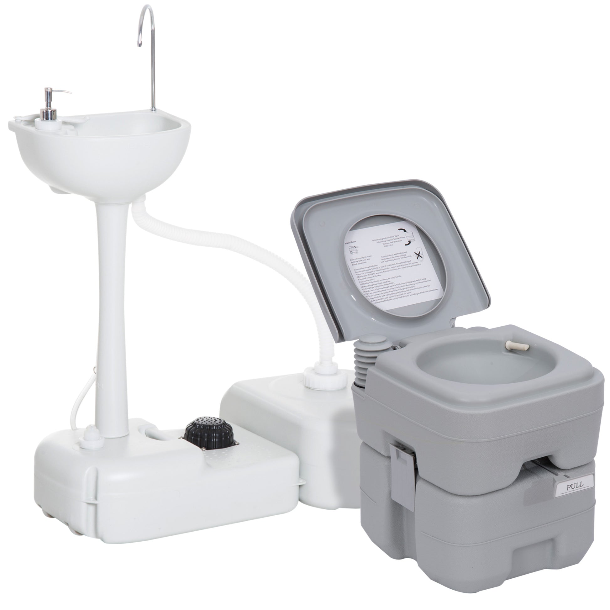 Outsunny Portable Toilet And Camping Sink Set With Fresh And Waste Tan outsunny-portable-toilet-and-camping-sink-set-with-fresh-and-waste-tan