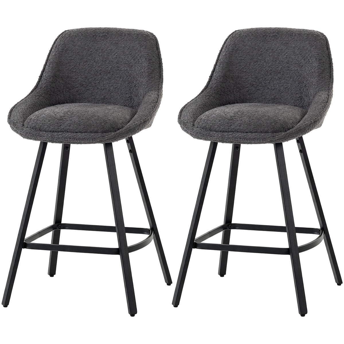 HOMCOM Bar Stools Set of 2, 64 cm Modern Linen-Touch Fabric 360Â° Swivel Counter Height Bar Chairs, Dark Grey Default Title