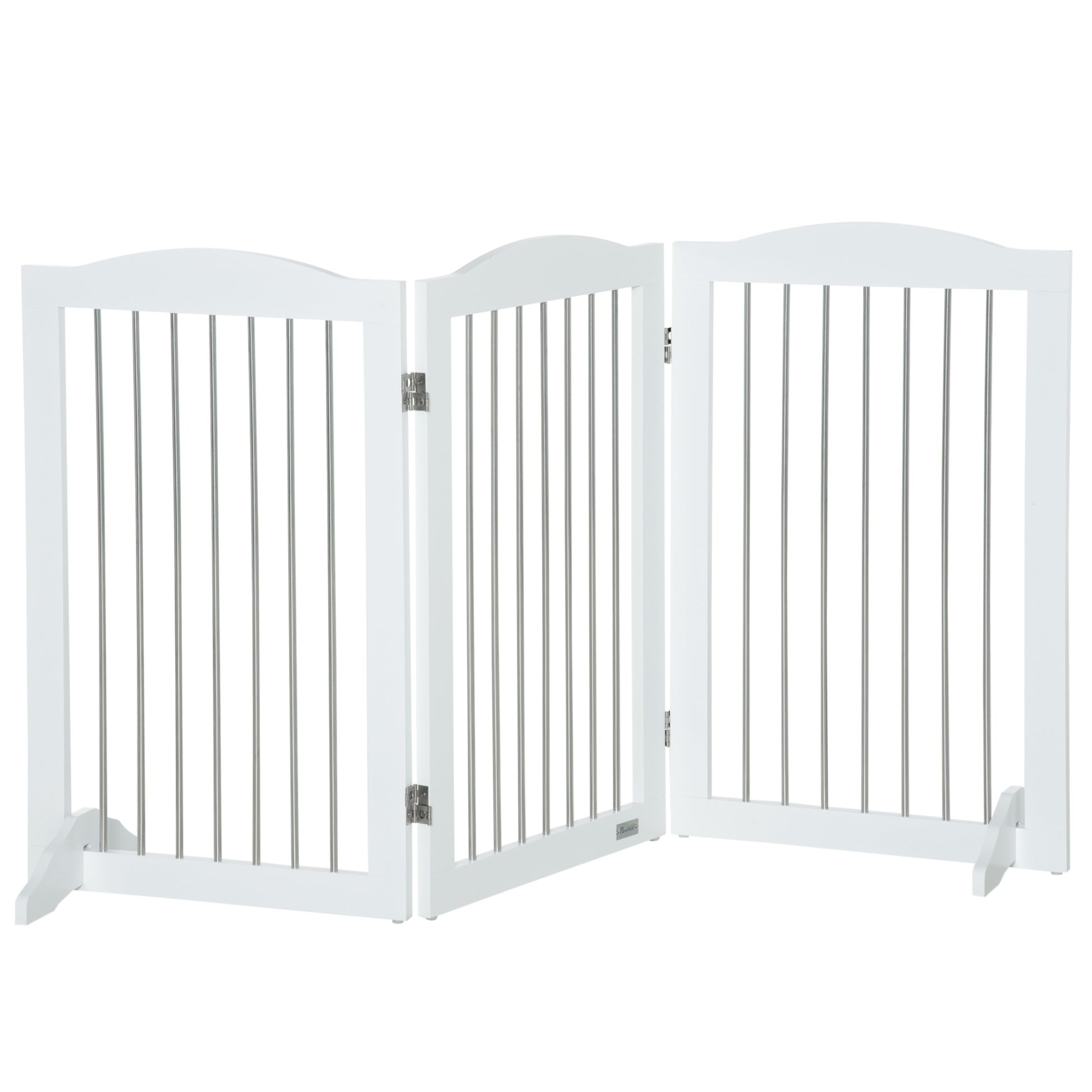 PawHut Foldable Dog Gate, Freestanding Pet Gate, with Two Support Feet, for Staircases, Hallways, Doorways - White