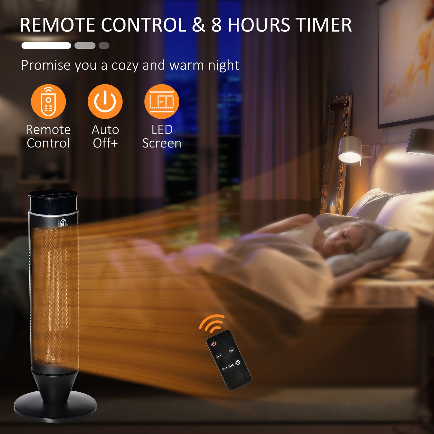HOMCOM 21 Inch Space Heater, 1000W/2000W Ceramic Electric Heater and Fan, Overheating & Tip-Over Protection, 8H Timer, 42Â° Oscillation, Portable Heater for Home