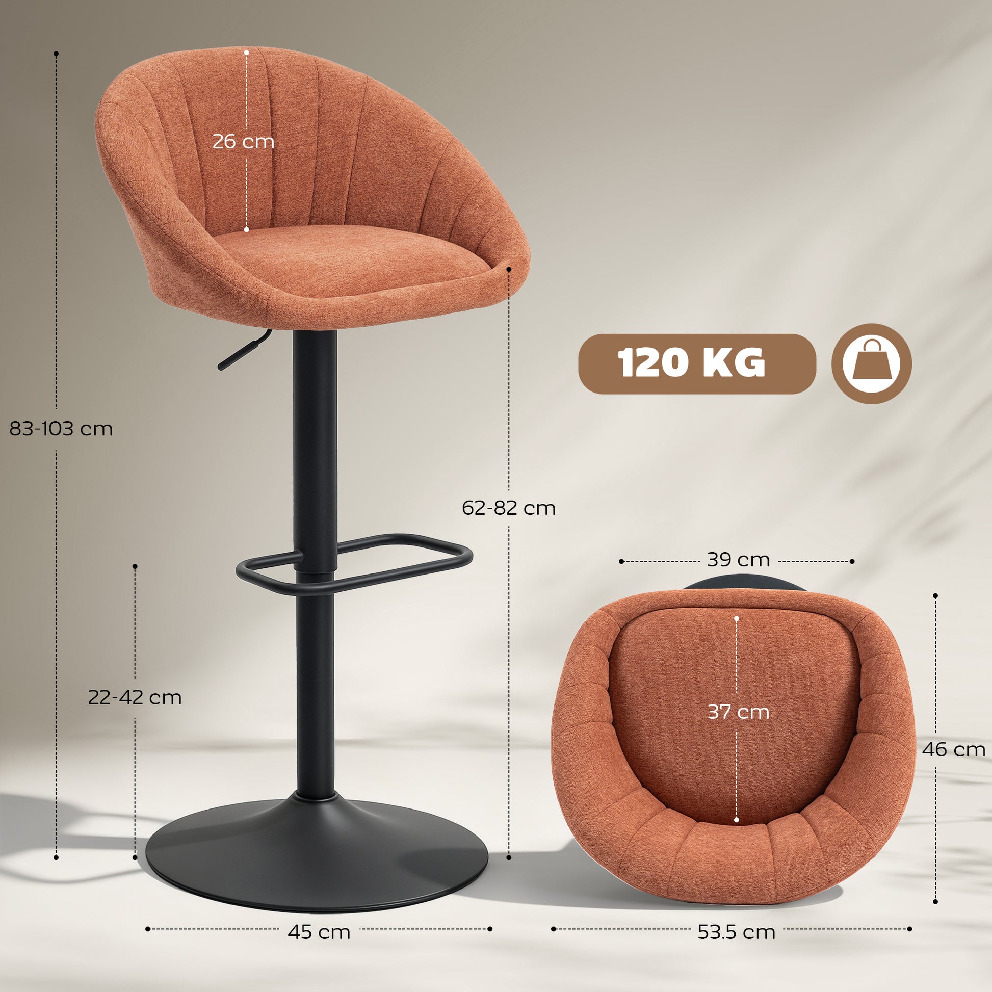 HOMCOM Set of Two Relaxed Tub Bar Stools - Orange