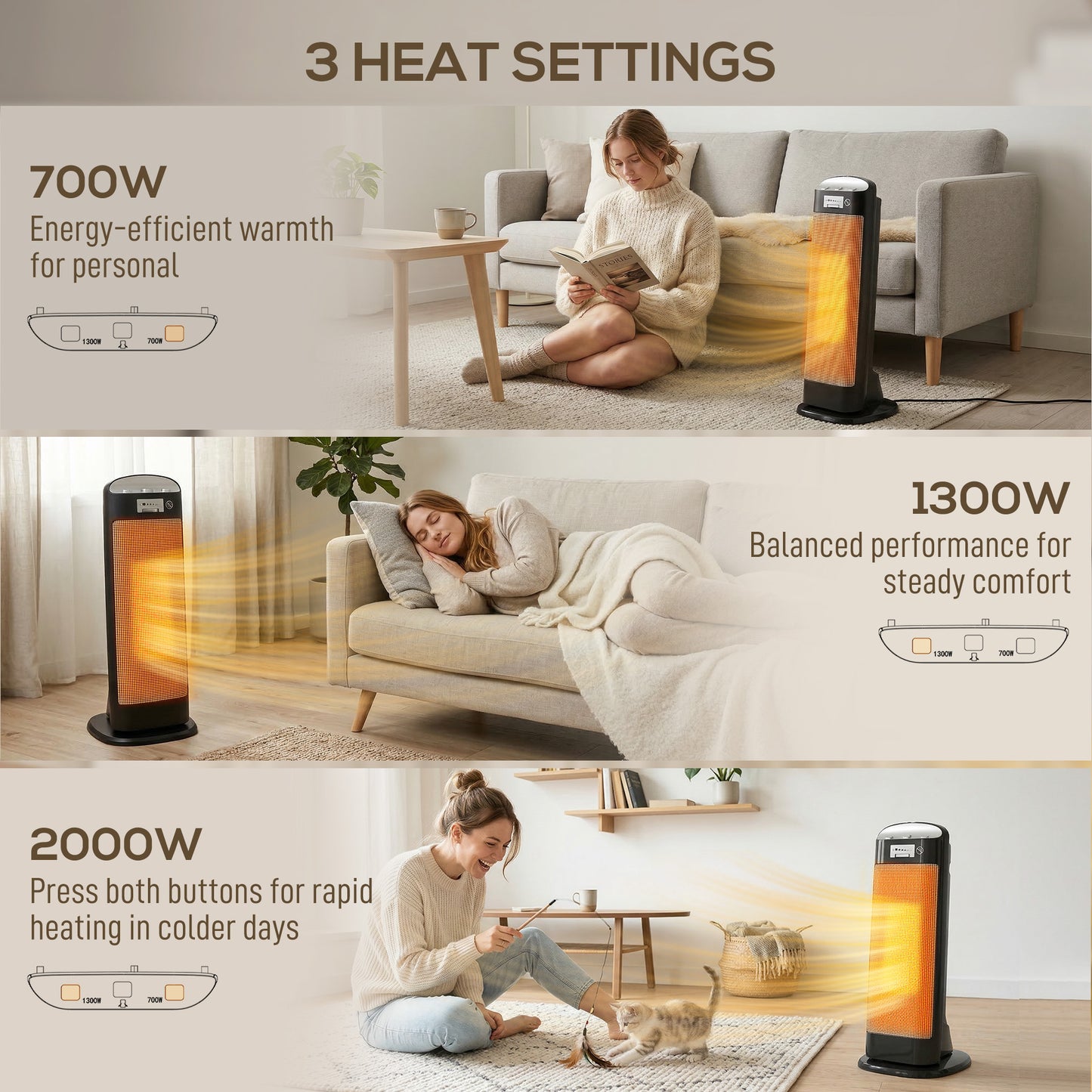 HOMCOM Ceramic Space Heater, 2000W Fan Electric Heater with 4 Modes, Adjustable Thermostat, 55Â° Oscillation, Tip-Over and Overheat Protection for Bedroom, Home Office, Black