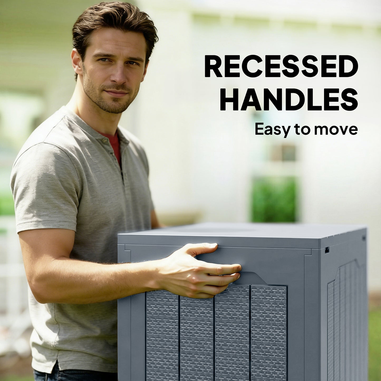 Outsunny 97L Plastic Garden Storage Box, Outdoor Storage Box with Handles, Waterproof Outdoor Storage Container, Light Grey