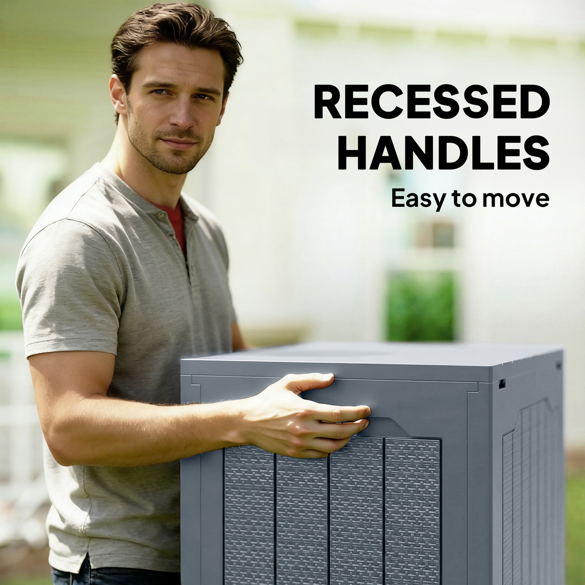 Outsunny 97L Plastic Garden Storage Box, Outdoor Storage Box with Handles, Waterproof Outdoor Storage Container, Light Grey