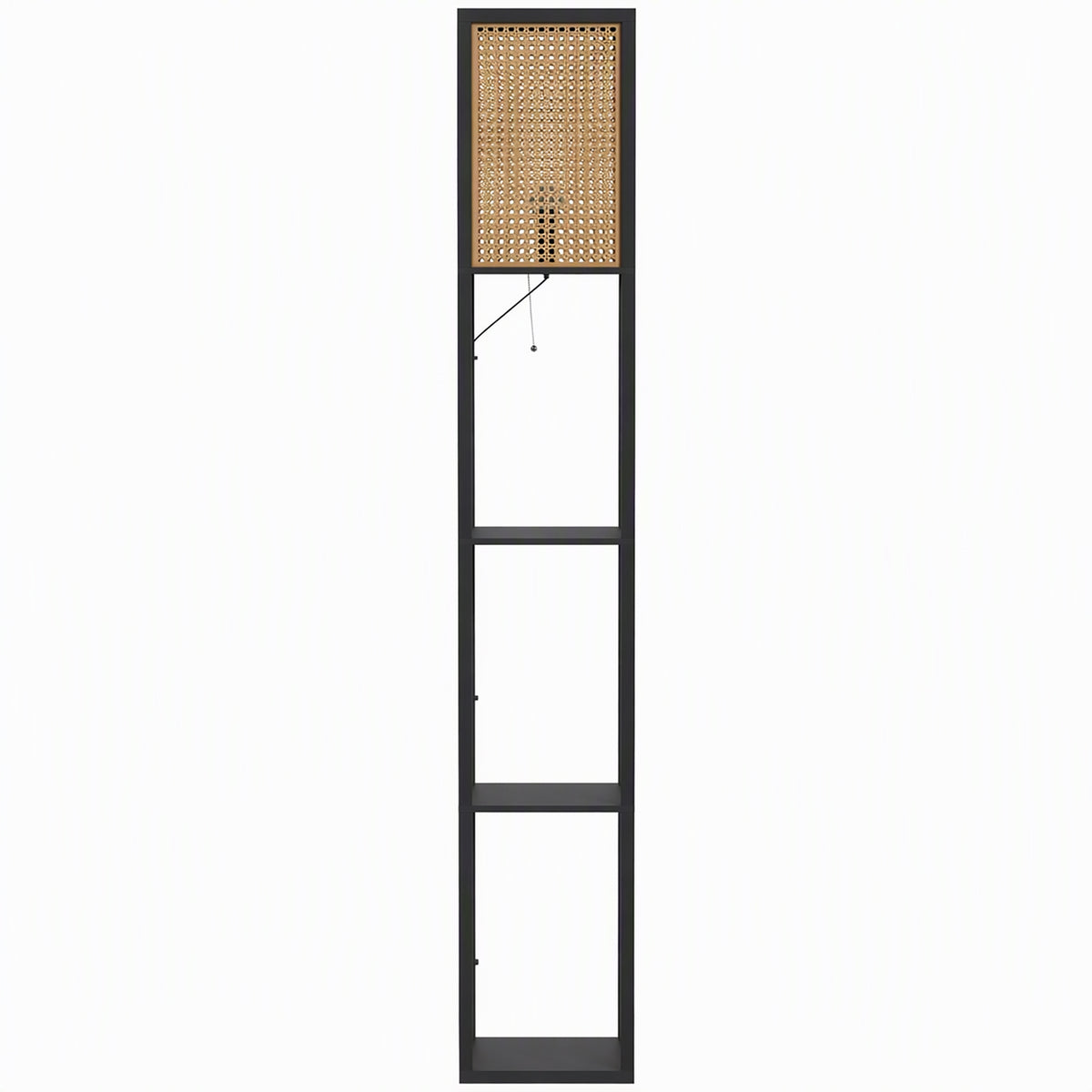 HOMCOM Floor Lamp with Shelves, Rattan Shade and Pull-Chain Switch, 3-Tier Storage Shelves for Bedroom Living Room, Black Default Title