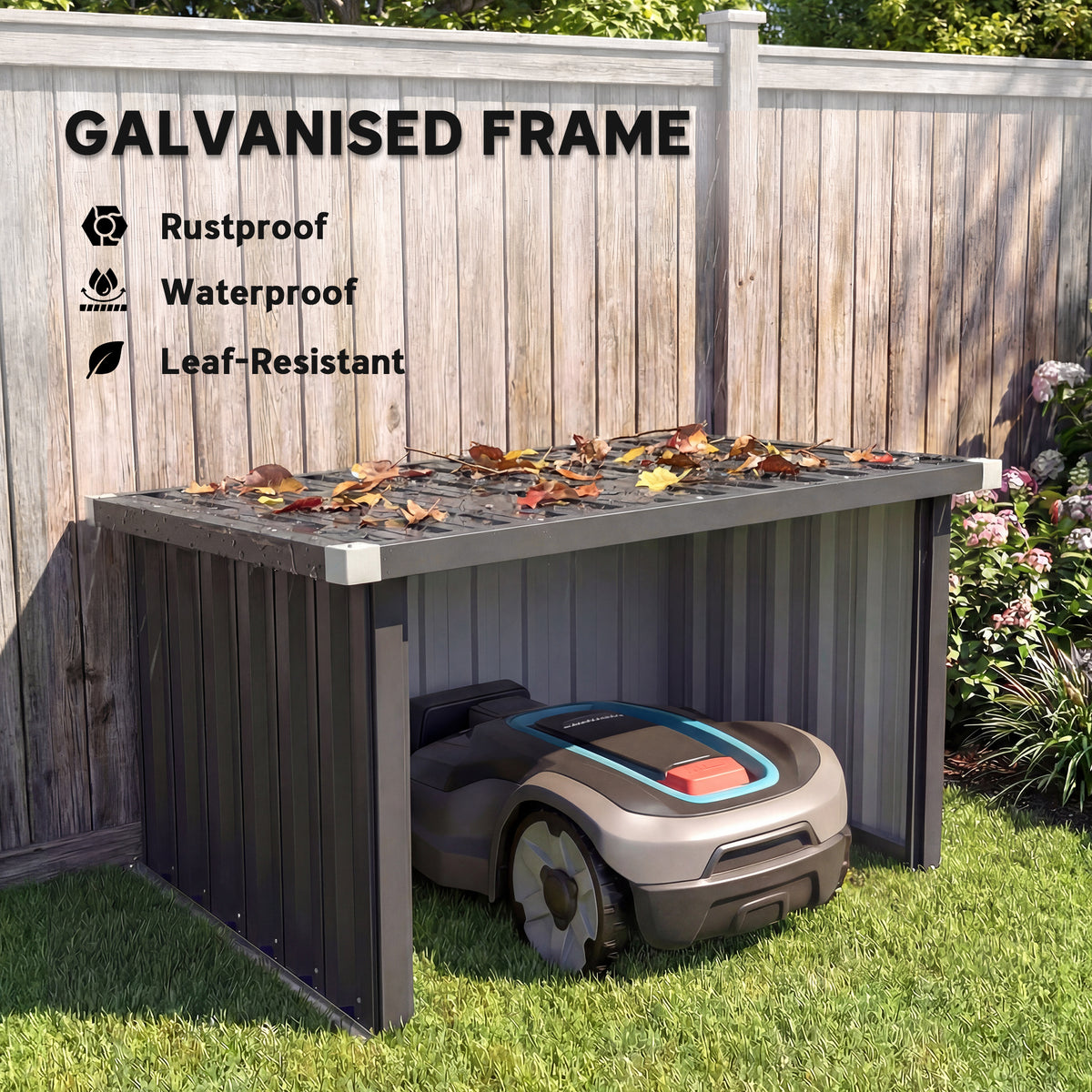 Outsunny Robot Mower Garage with Sloped Roof for Robotic Lawn Mower Storage, Weatherproof, 108 x 86 x 62.5 cm, Dark Grey
