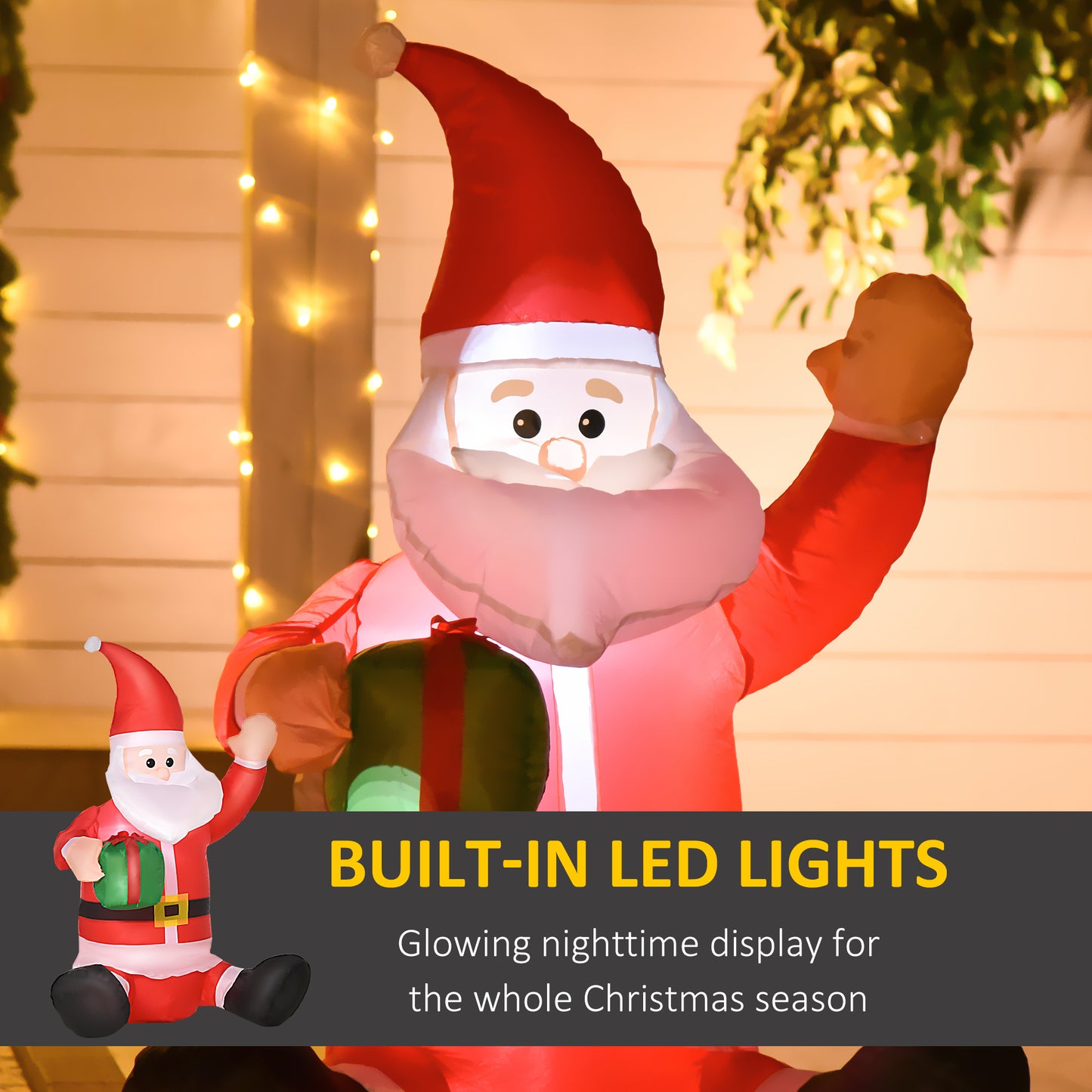 HOMCOM 4ft Inflatable Christmas Santa Claus Gift with LED Xmas DÃ©cor Holiday Outdoor Yard Decoration