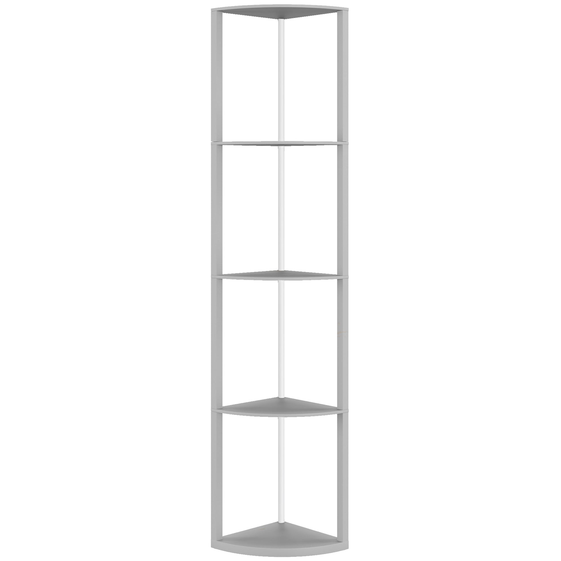 HOMCOM RGB LED Floor Lamp with Shelves, 4-Tier Dimmable Standing Lamp with Adjustable Brightness and Remote Control, Modern Corner Display Shelf Unit for Living Room Bedroom Office, Grey Default Title