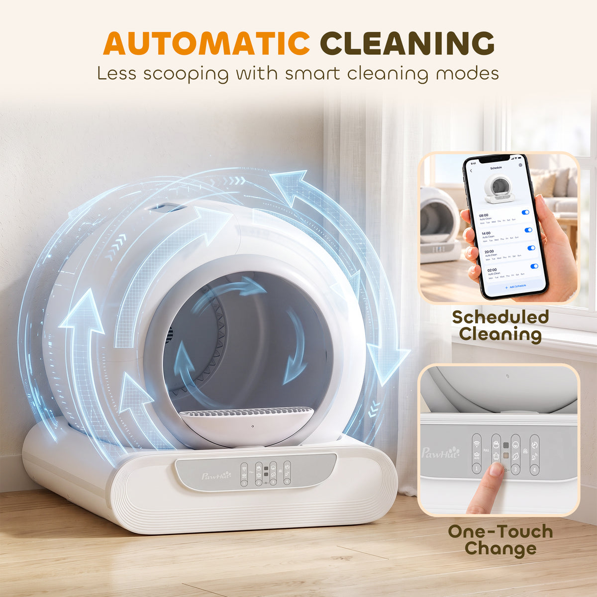 PawHut Self Cleaning Cat Litter Tray, Automatic Cat Litter Tray w/ APP Control, 65L Extra Large Capacity, 9L Waste Bin
