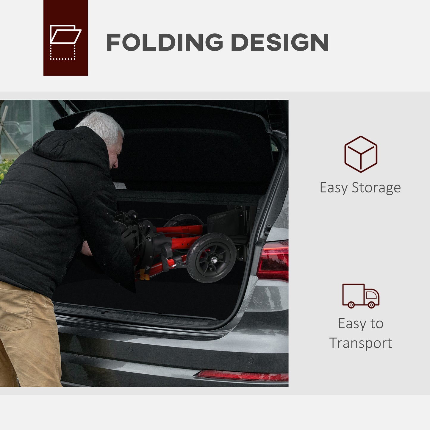 HOMCOM Lightweight Walking Frame, Rubber Wheels, Rollator Walker with Seat and Wheels with Adjustable Handle, Bag, Red