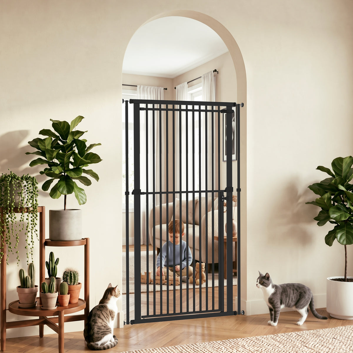 PawHut Extra Tall Pet Gate, Baby Gate w/ 112-200cm Adjustable Height, Two-Way Open, No-Drill, Fits 76-80cm & 81-85cm Door Black