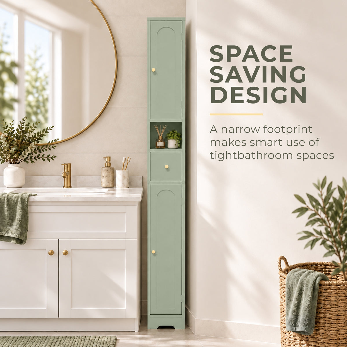 HOMCOM 185 cm Tall Bathroom Cabinet with Arched Doors - Light Green