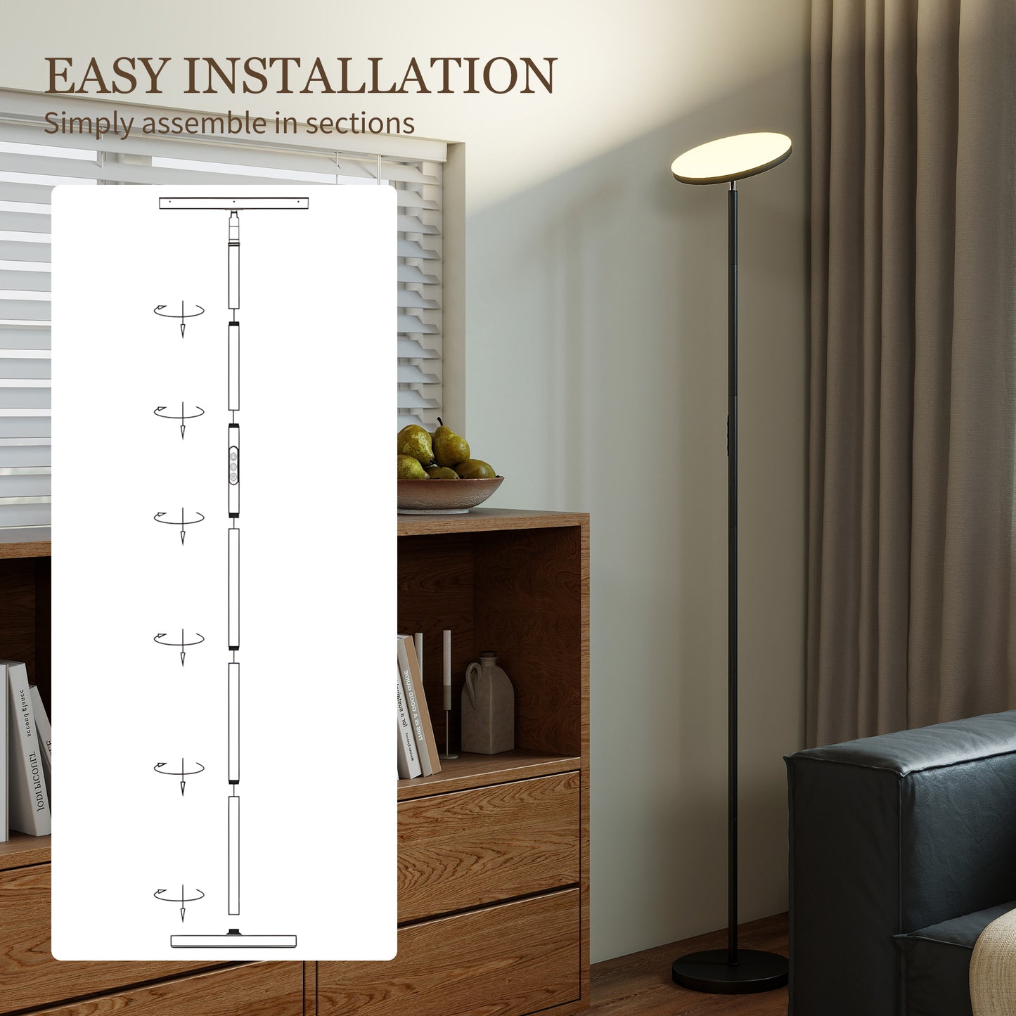 HOMCOM RGB Uplighter Floor Lamp, Tall Dimmable Standing Lamp with Remote & Touch Control, 350Â° Rotatable Head for Living Room Bedroom, 2700K-6000K Colour Temperatures, Black